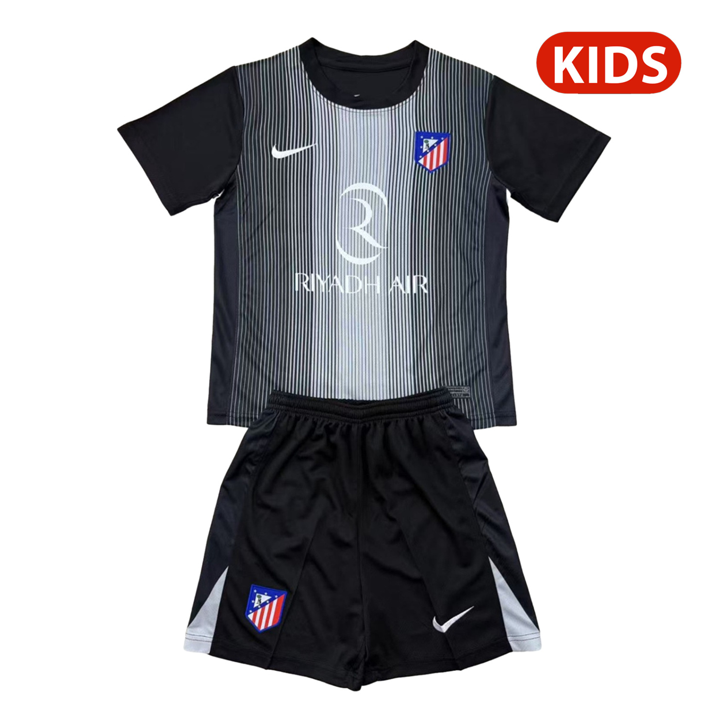 AlphaJersey-Atletico Madrid 25-26 Black Goalkeeper Kids Kit