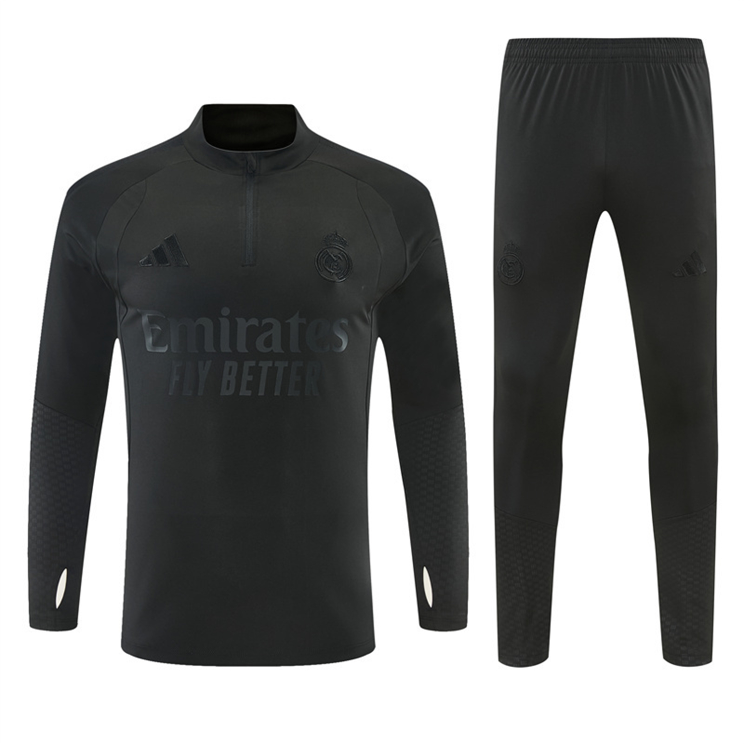 AlphaJersey-Real Madrid 26-27 Kids Long Sleeves Training Set - Pure Black Top And Pants