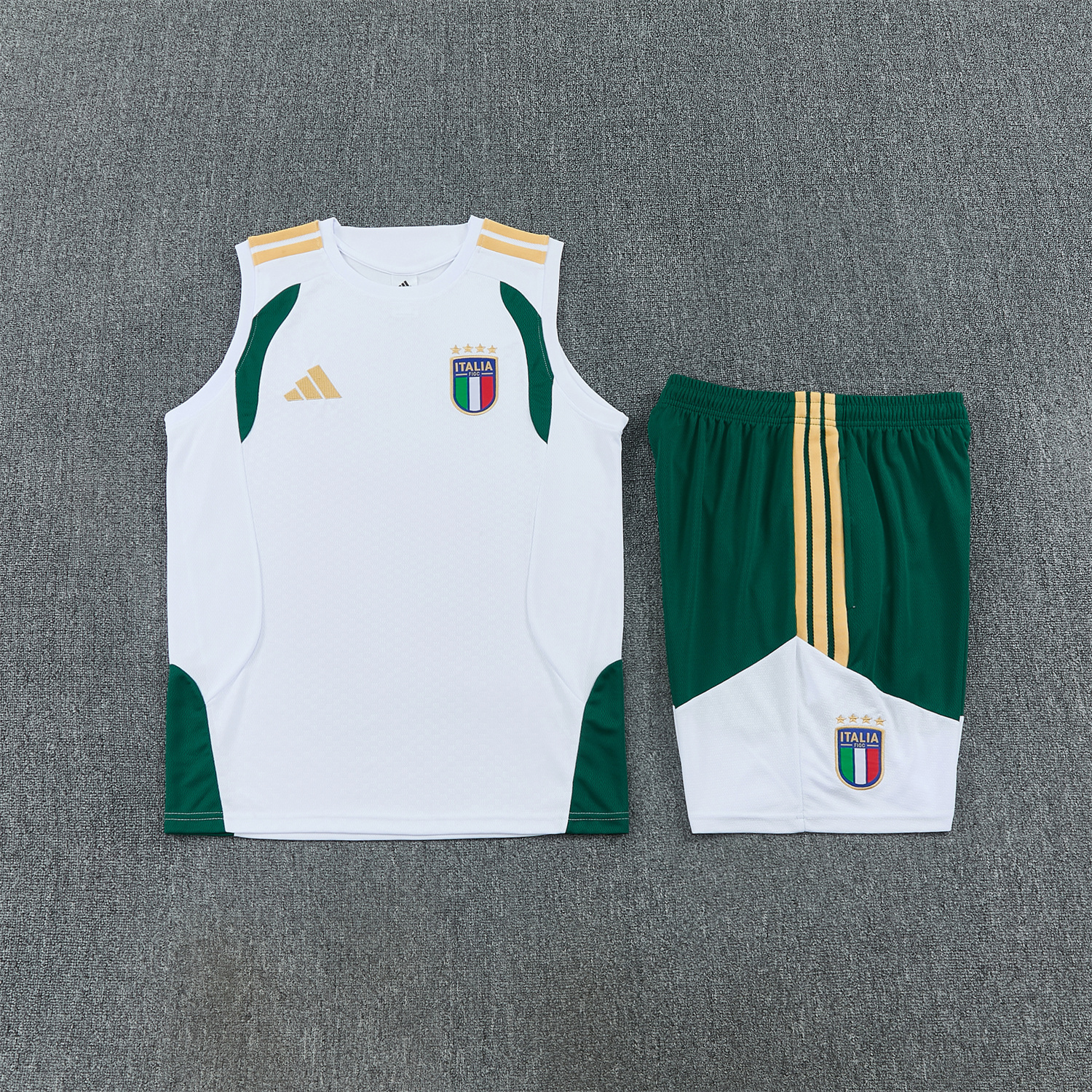 AlphaJersey-Italy 2026 Vest Training Set - White Vest and Green Shorts