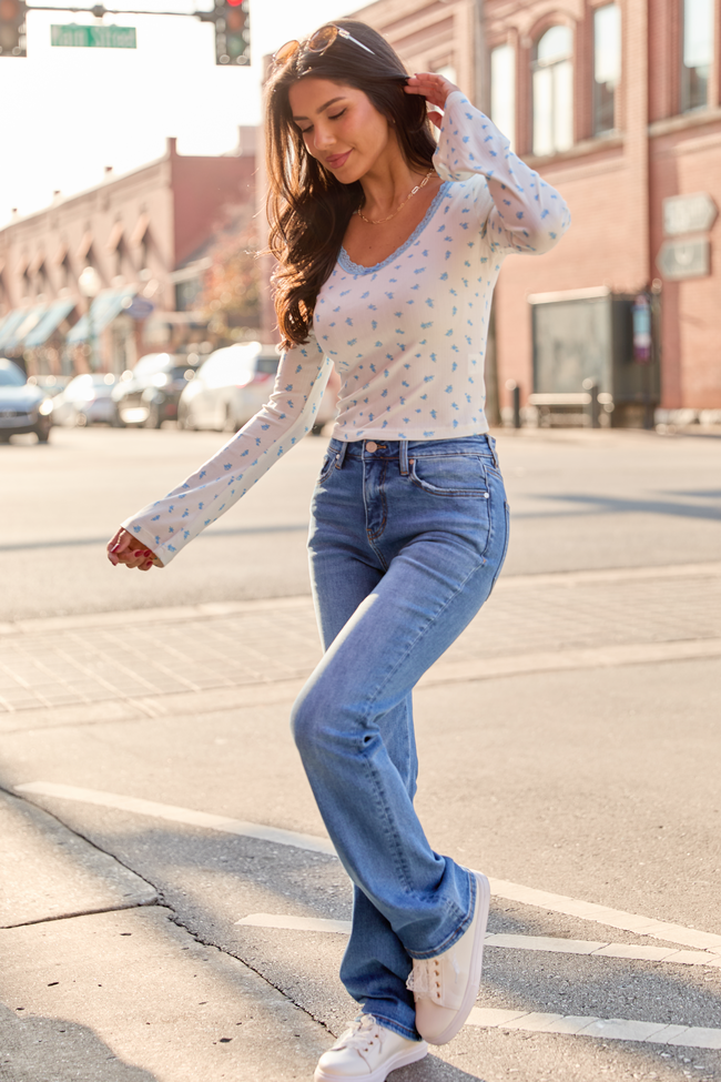 Cameron Blue And White Lace Trim Floral Top | Elegant Women's Fashion by coolavocek