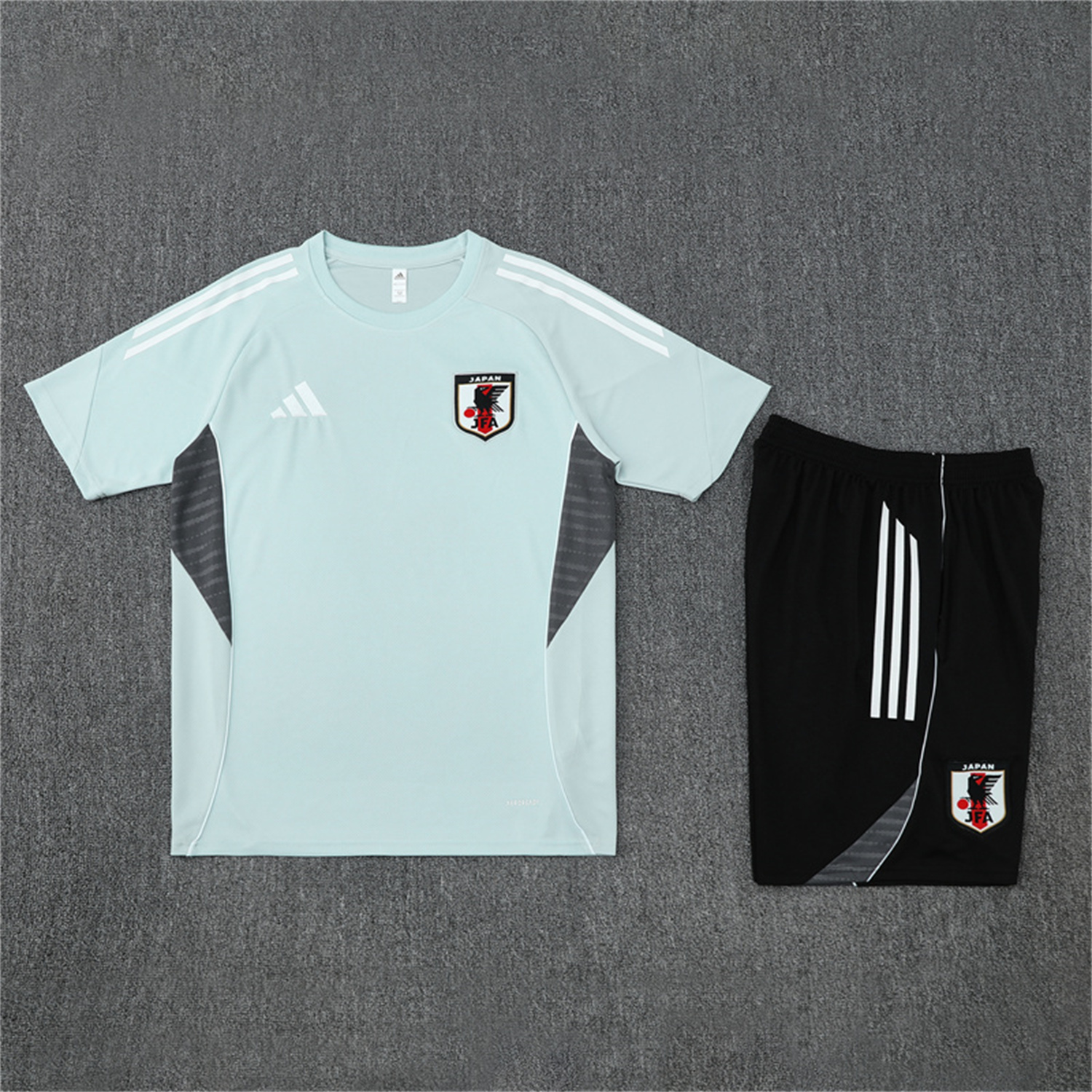 AlphaJersey-Japan 25-26 Kids Short-Sleeve Training Set - Light Blue Top and Black Shorts