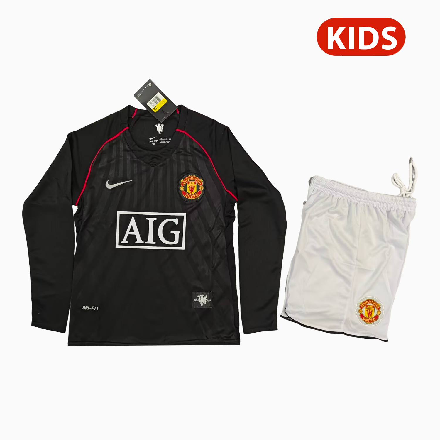 AlphaJersey-Retro Manchester United 2007-08 Away Black Kids Kit