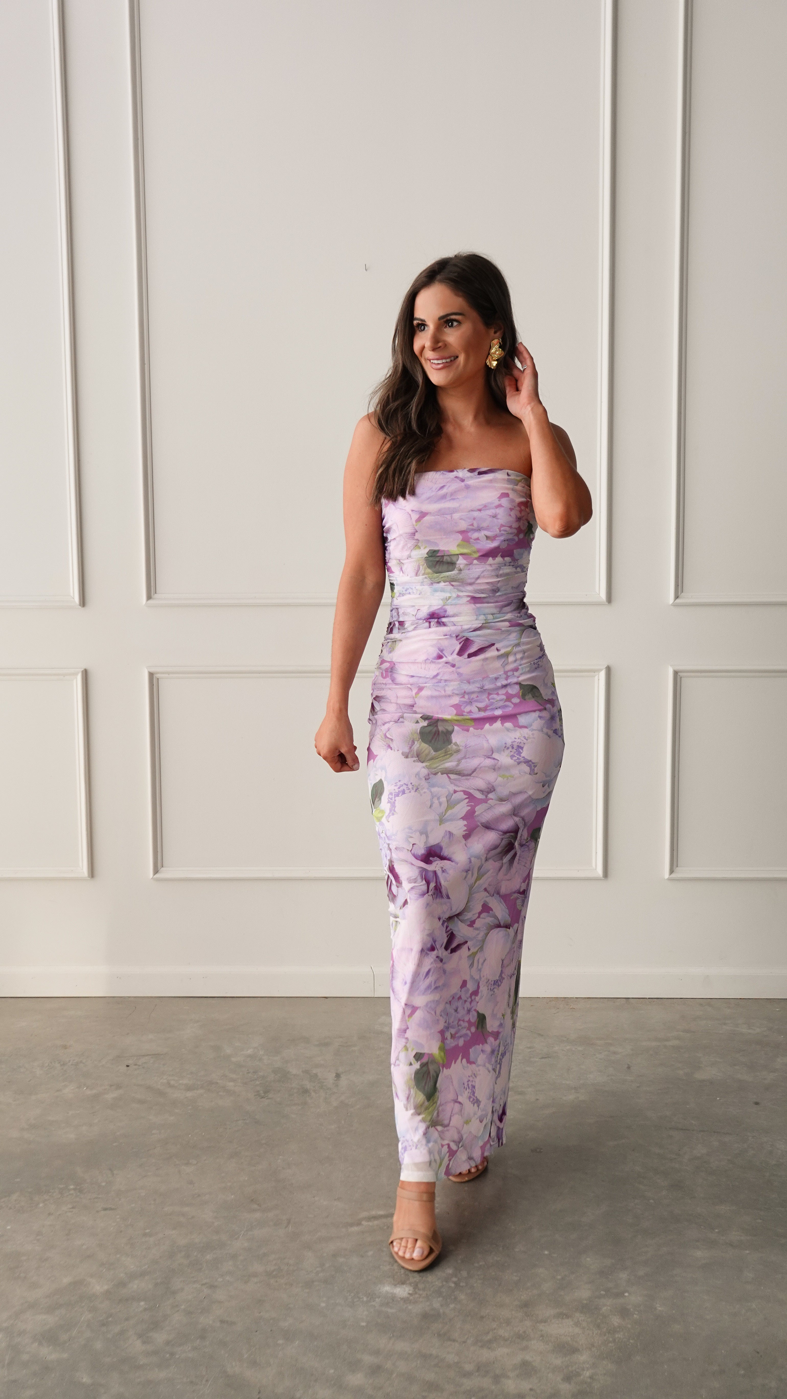 Purple Floral Strapless Dress | Elegant Women's Fashion by coolavocek