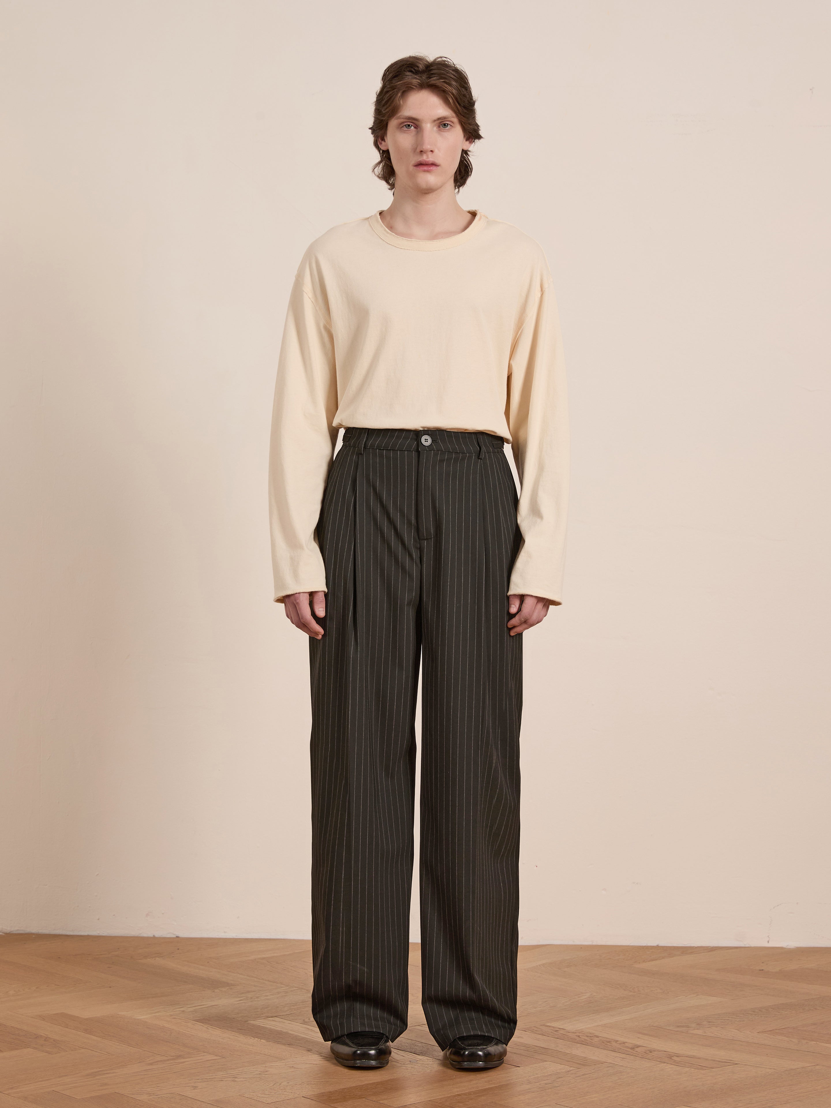 Pinstripe Pleated Trousers | Modern Menswear by yycbvcnbmmnbm