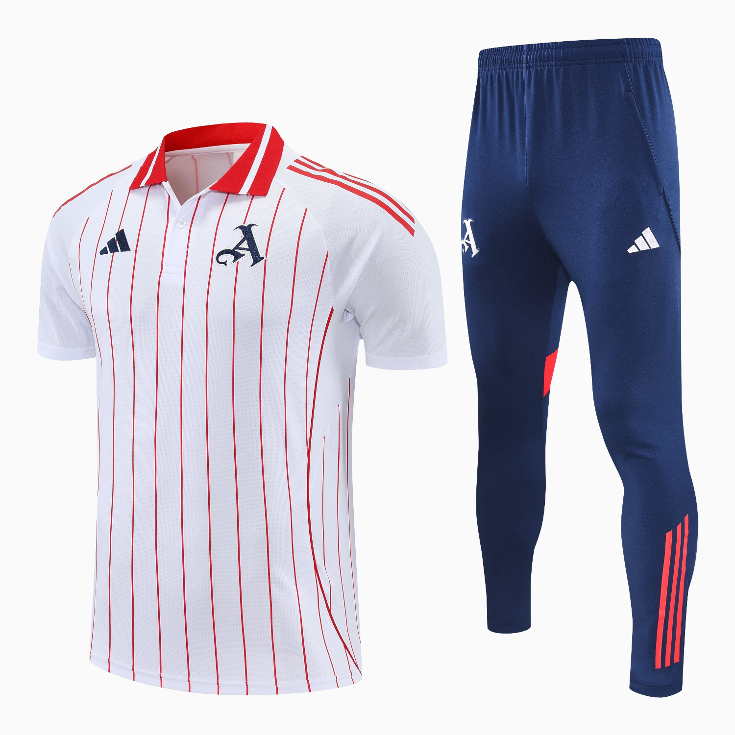 AlphaJersey-Arsenal 25-26 POLO Short-Sleeve Training Set - White Top and Deep Blue Pants