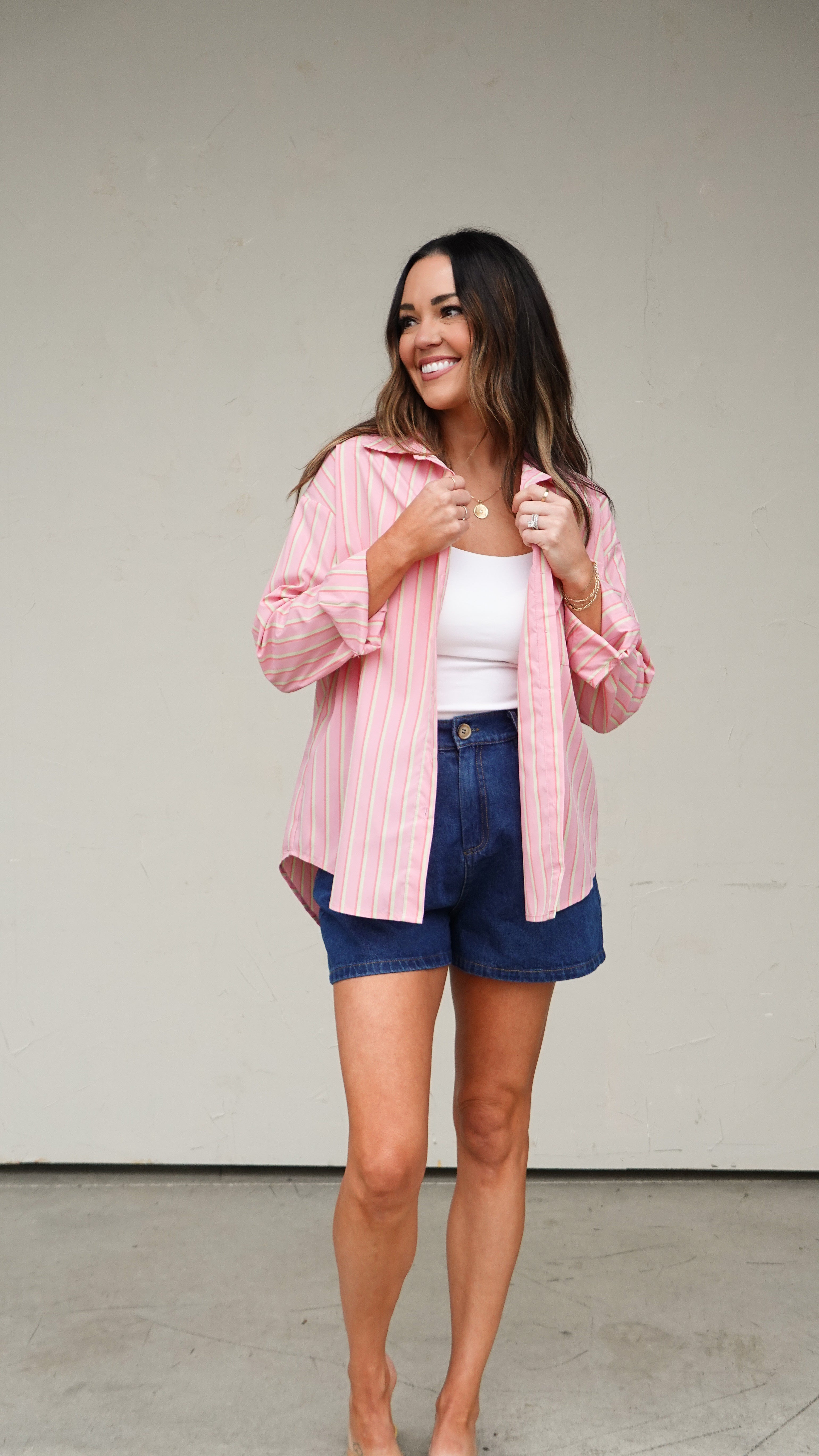 Pink Striped Button-Down Shirt | Elegant Women's Fashion by coolavocek