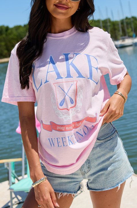Lake Weekends Light Pink Graphic Tee | Elegant Women's Fashion by coolavocek