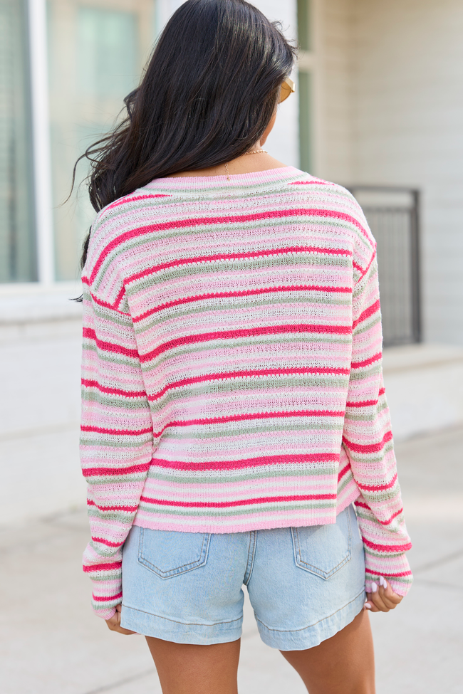 Saylor Pink And Green Striped Cardigan | Elegant Women's Fashion by coolavocek