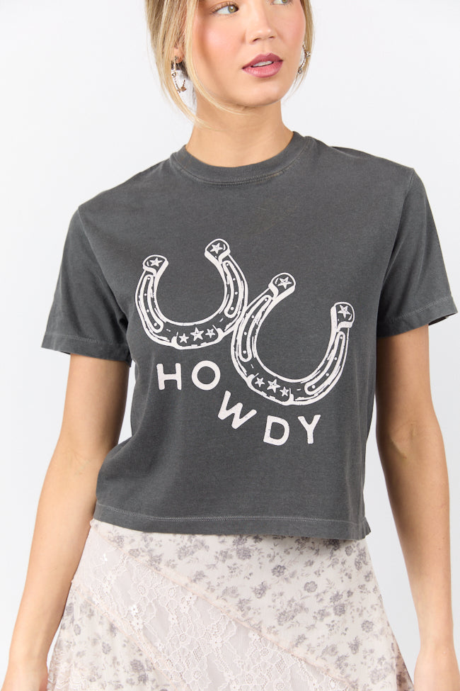 Howdy Horseshoes Dark Grey Boxy Graphic Tee DOORBUSTER | Elegant Women's Fashion by coolavocek
