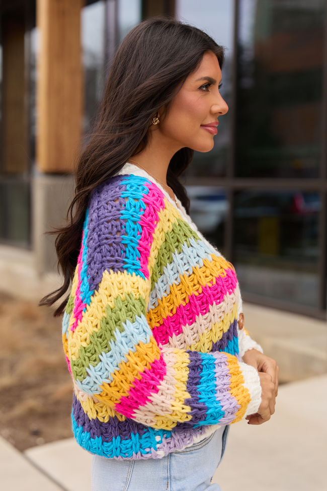 Colleen Multi-Stripe Cropped Chunky Cardigan | Elegant Women's Fashion by coolavocek