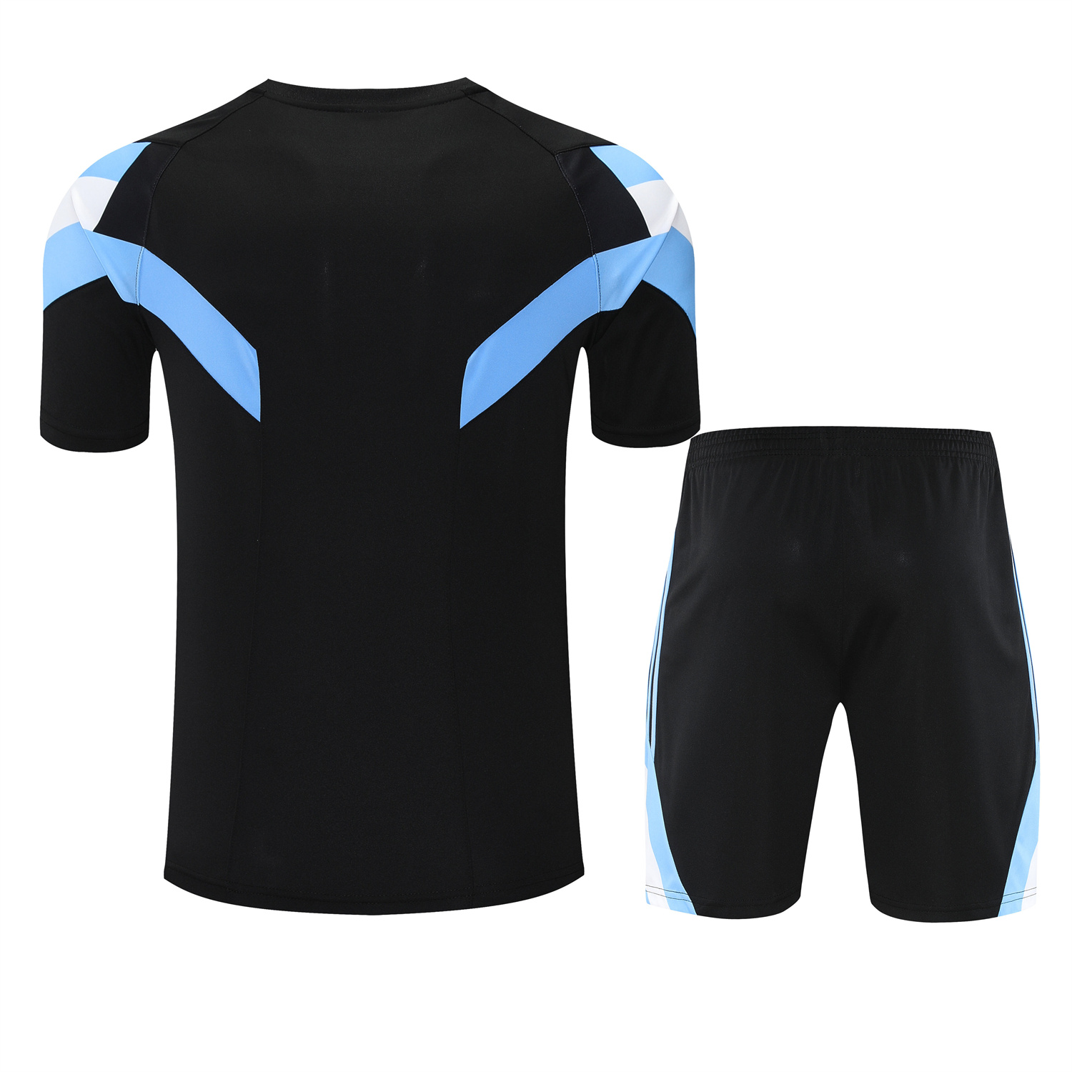 AlphaJersey-Argentina 25-26 Short-Sleeve Training Set - Blue Stripes Black Top & Black Shorts