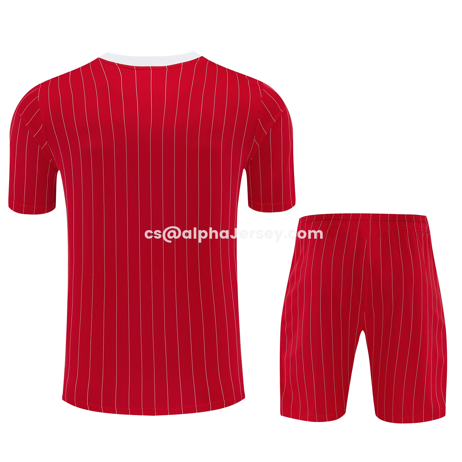 AJ-AlphaJersey-Manchester United 25-26 Retro Style Short-Sleeve Training Set - Red With White Stripes Top & Pants
