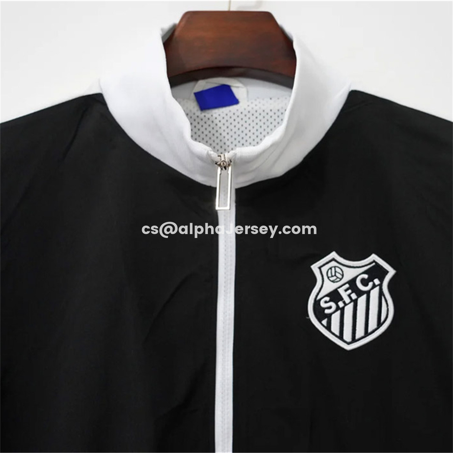 AJ-AlphaJersey-Santos 26-27 Black With White Edges Windbreaker Jacket