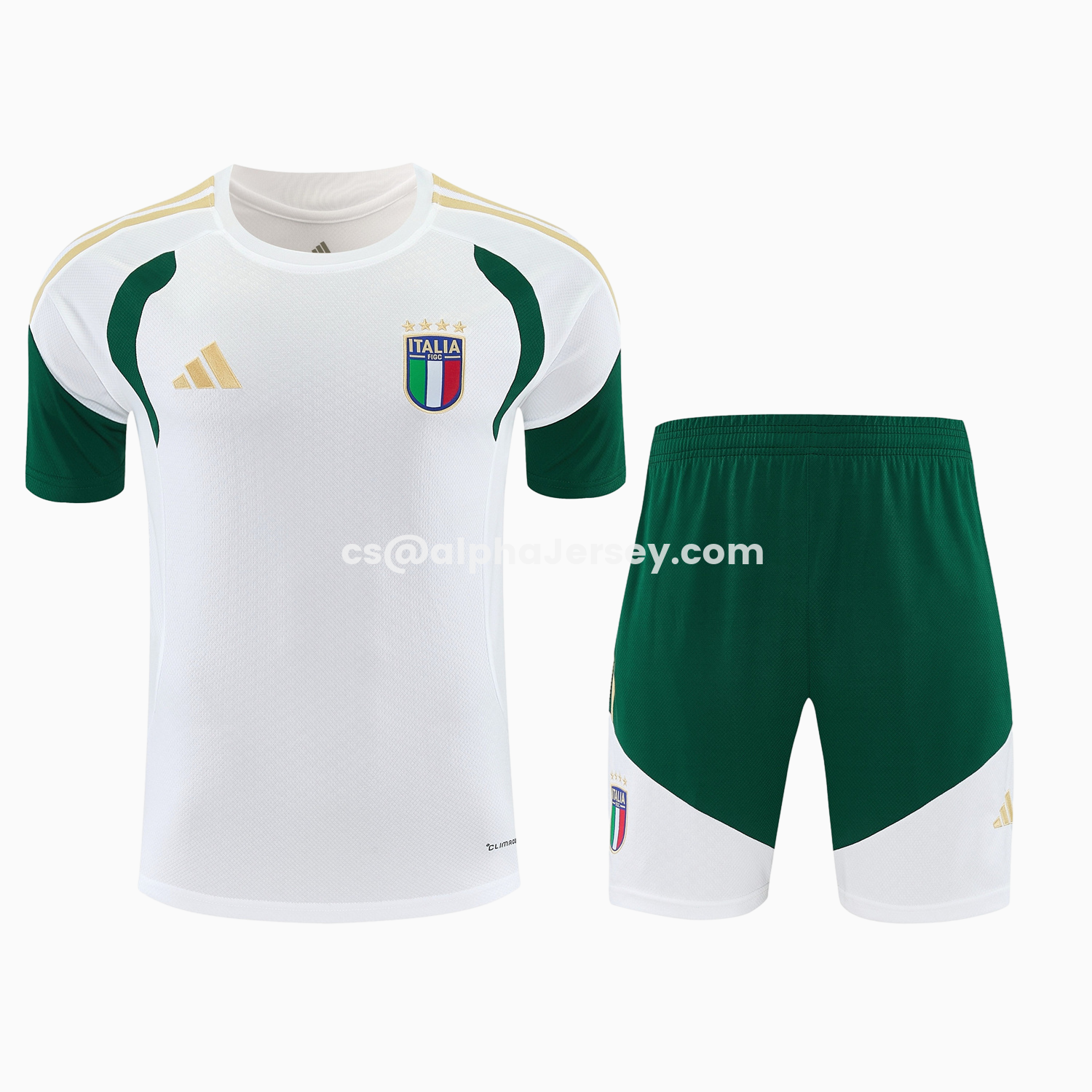 AJ-AlphaJersey-Italy 2026 Short-Sleeve Training Set - White With Green Accents Top & Green With White Pants