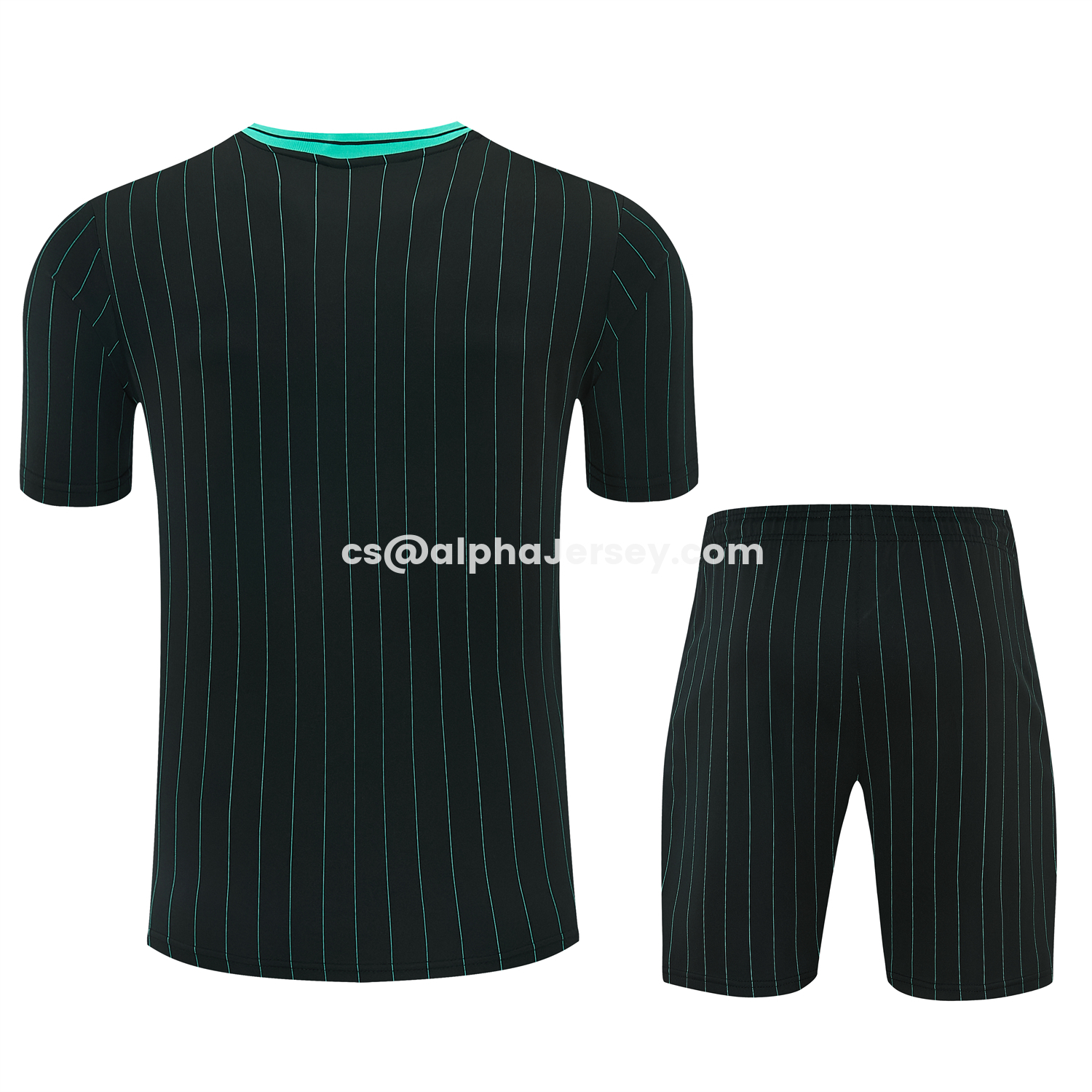 AJ-AlphaJersey-Liver.pool 25-26 Retro Style Short-Sleeve Training Set - Black With Teal Stripes And Accents Top & Pants