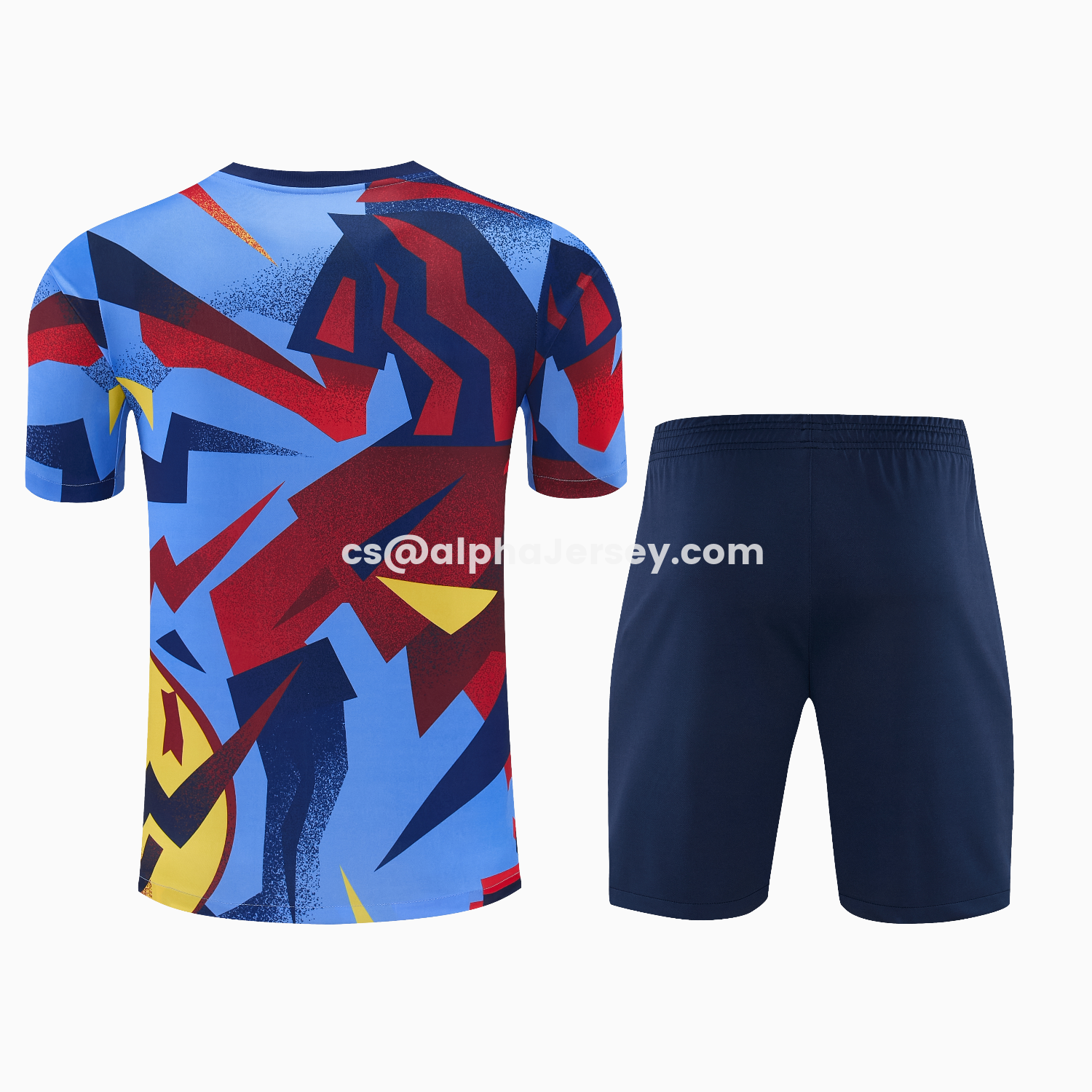 AJ-AlphaJersey-Barcelona 25-26 Short-Sleeve Training Set - Colors Top & Dark Blue With A Small Pink Detail Pants