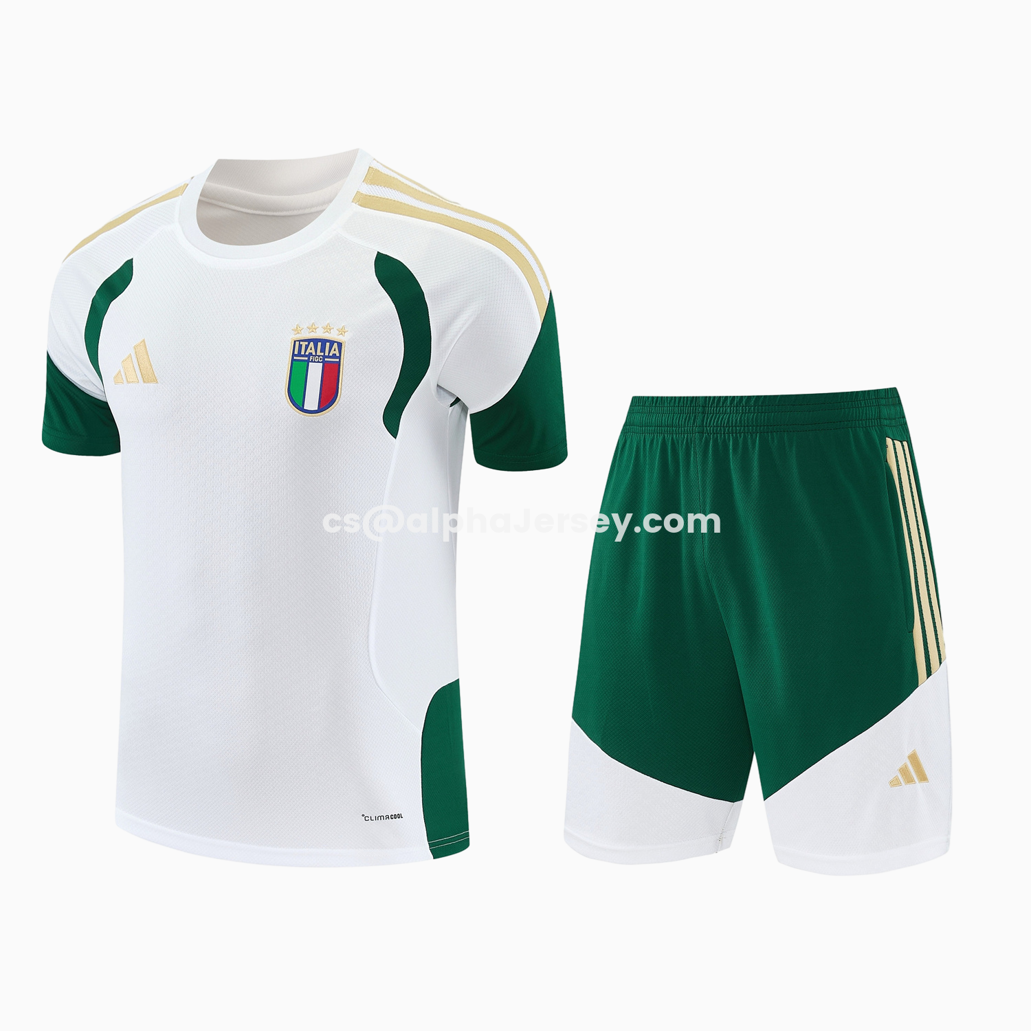 AJ-AlphaJersey-Italy 2026 Short-Sleeve Training Set - White With Green Accents Top & Green With White Pants