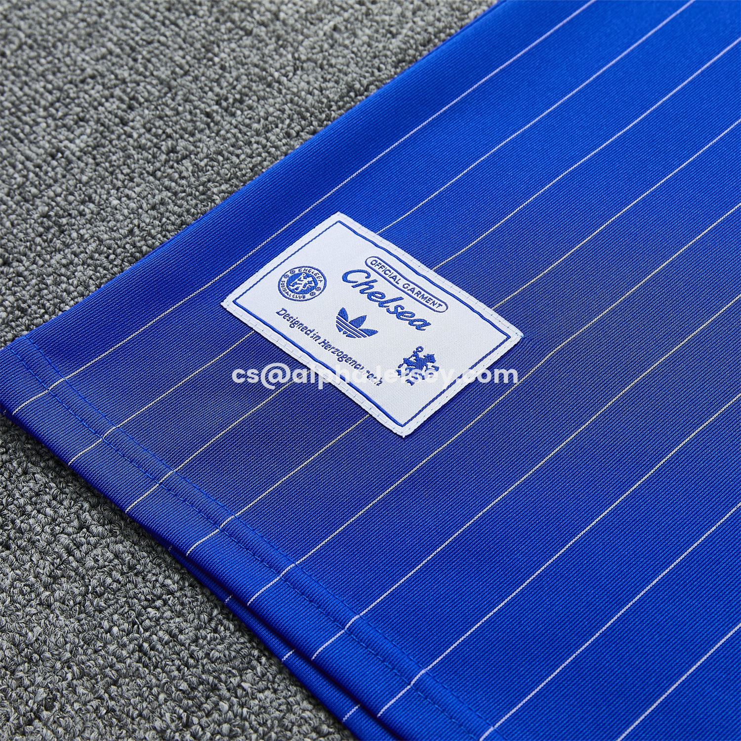 AJ-AlphaJersey-C.H.E.L.S.E.A 25-26 Retro Style Vest Training Set - Blue Top & White With Blue Stripes Pants