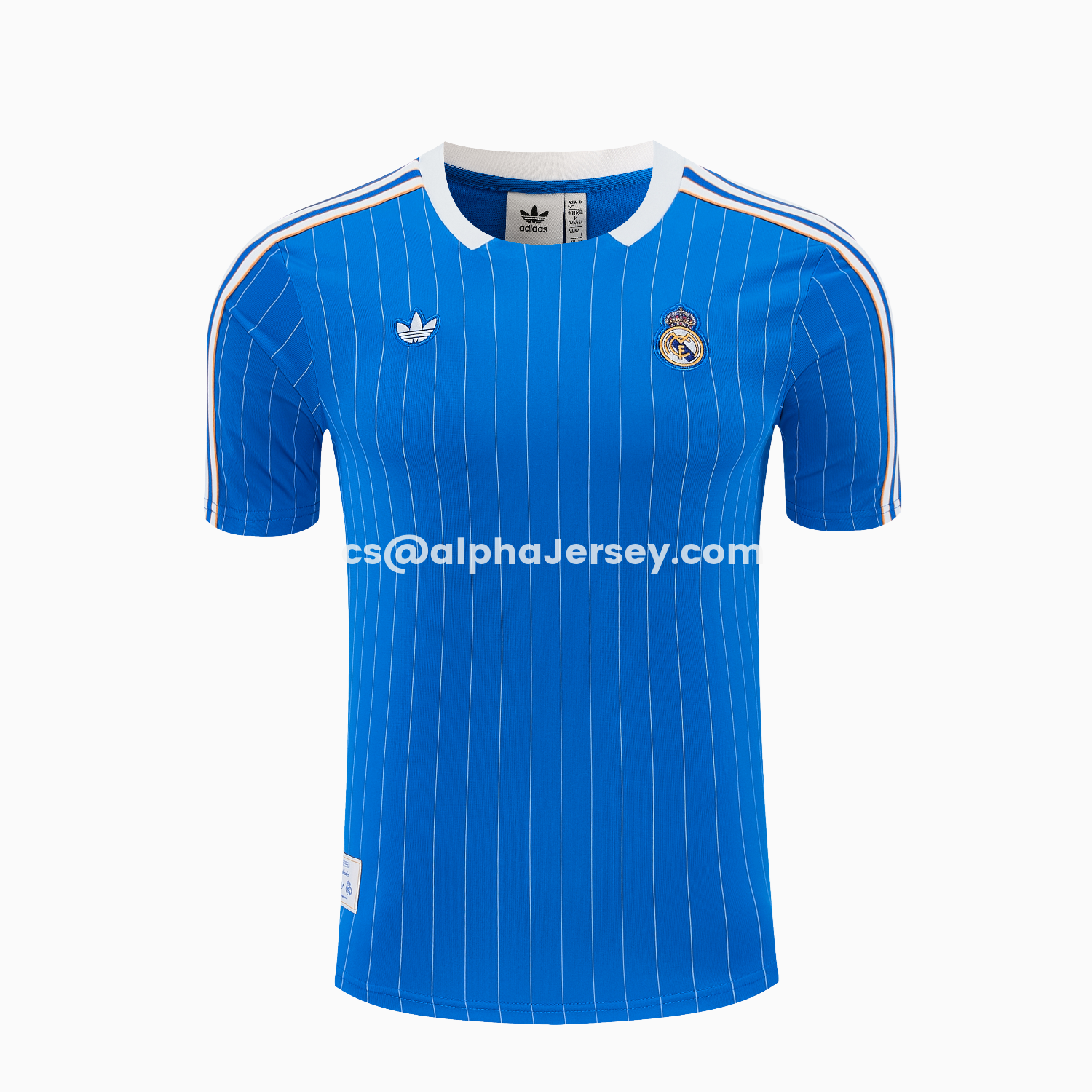 AJ-AlphaJersey-Real Madrid 25-26 Retro Style Short-Sleeve Training Set - Blue With White Stripes Top & Pants