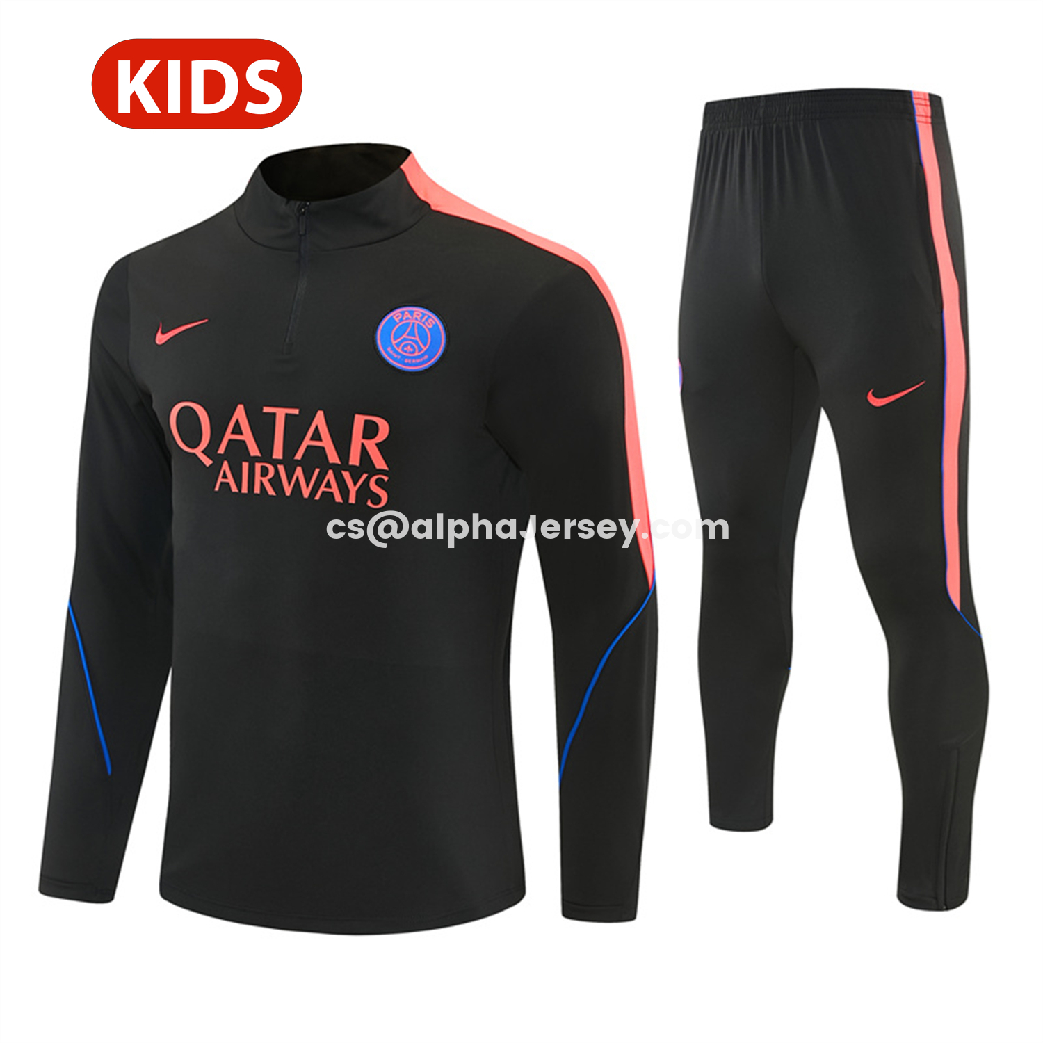 AJ-AlphaJersey-Paris Saint-Germain 26-27 Kids Long Sleeves Training Set - Black With Pink Top & Pants