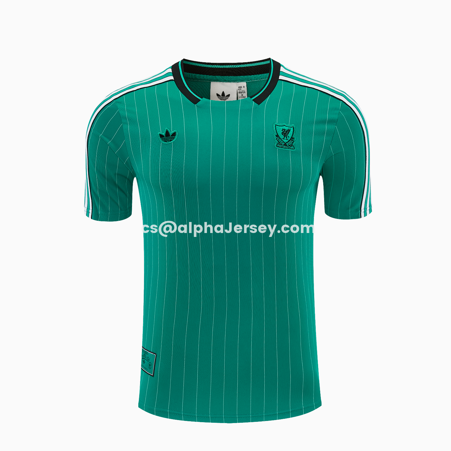 AJ-AlphaJersey-Liver.pool 25-26 Retro Style Short-Sleeve Training Set - Green With White Stripes Top & Pants