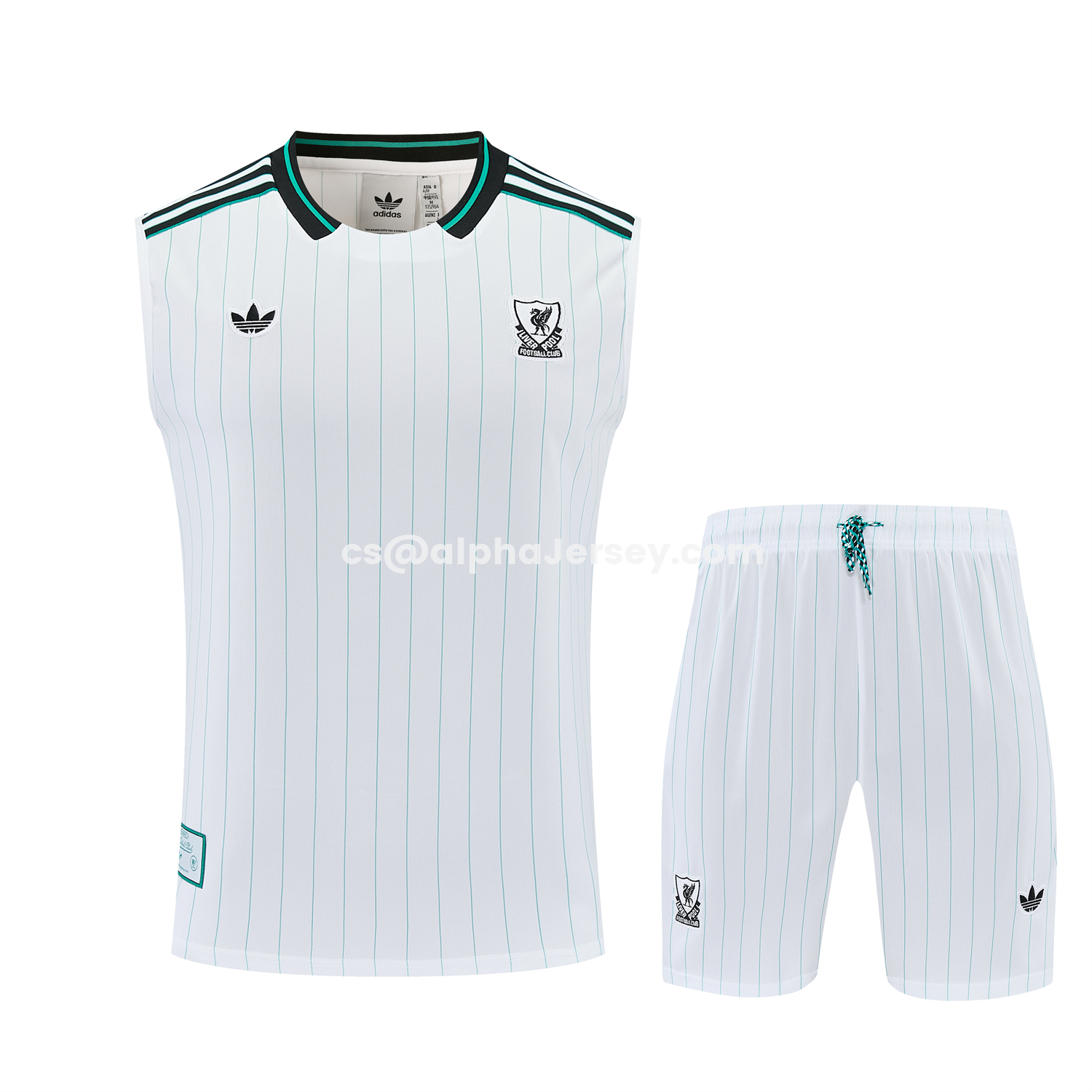 AJ-AlphaJersey-Liver.pool 25-26 Retro Style Vest Training Set - White With Green Stripes Top & Pants