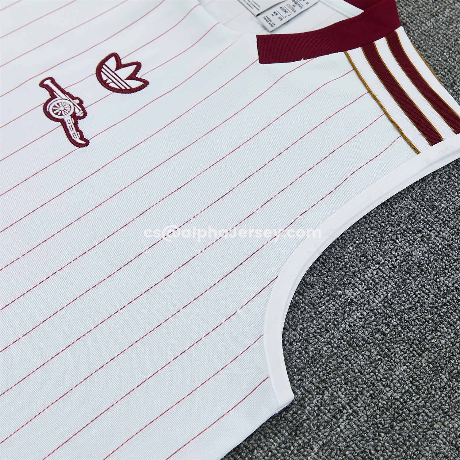 AJ-AlphaJersey-Arsenal 25-26 Retro Style Vest Training Set - White With Burgundy Stripes And Collar Top & Pants
