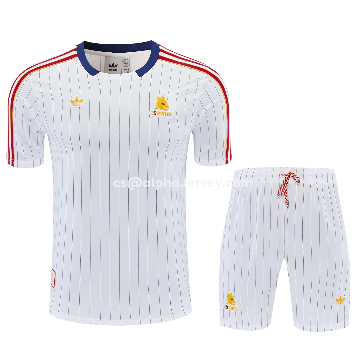 AJ-AlphaJersey-Roma 25-26 Retro Style Short-Sleeve Training Set - White Top & White Pants