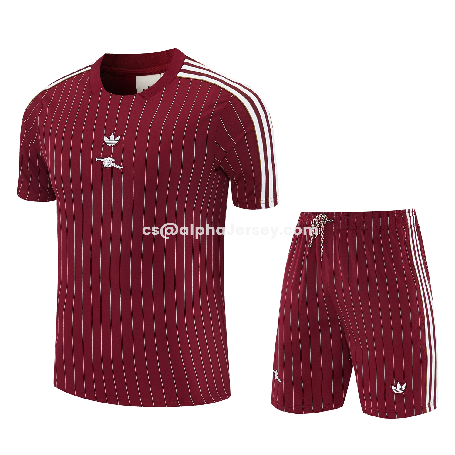 AJ-AlphaJersey-Arsenal 25-26 Retro Style Short-Sleeve Training Set - Dark Red With White Stripes Top & Pants