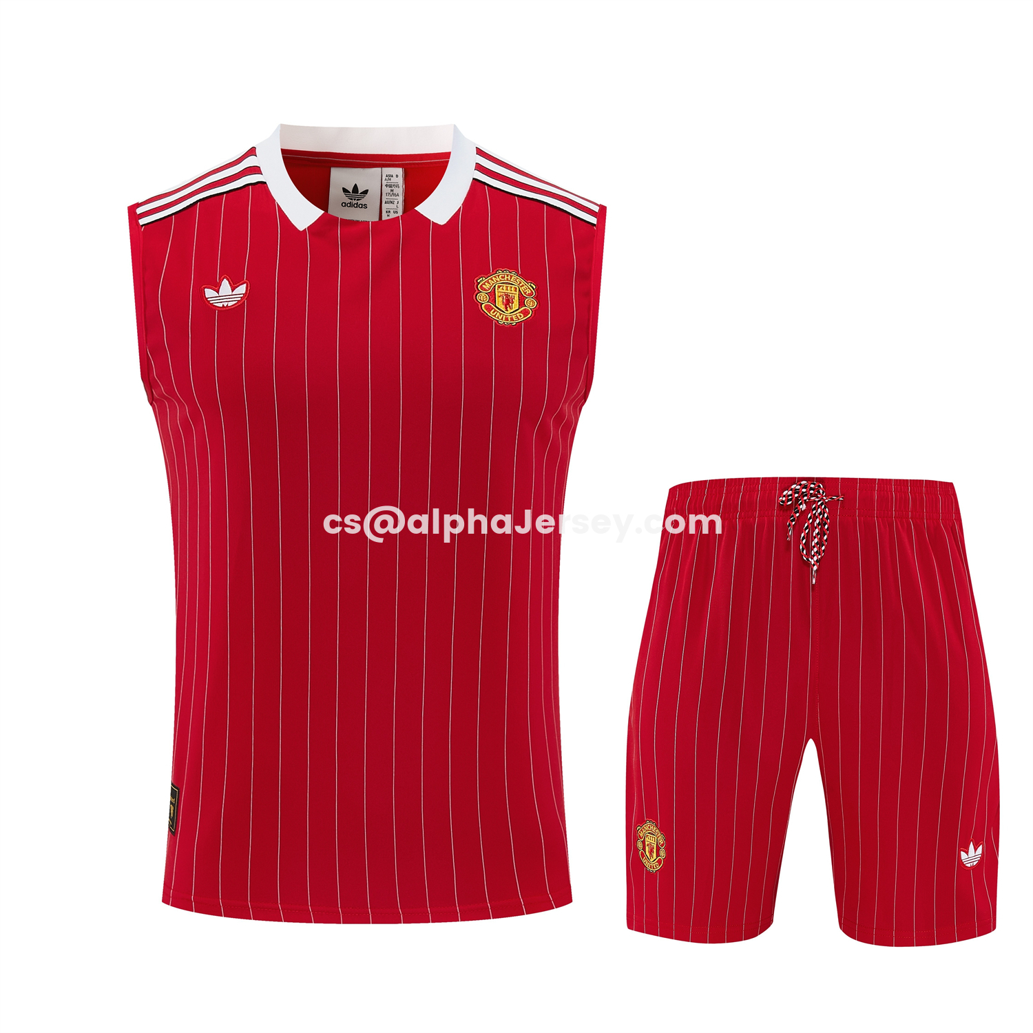 AJ-AlphaJersey-Manchester United 25-26 Retro Style Vest Training Set - Red With White Stripes Top & Pants