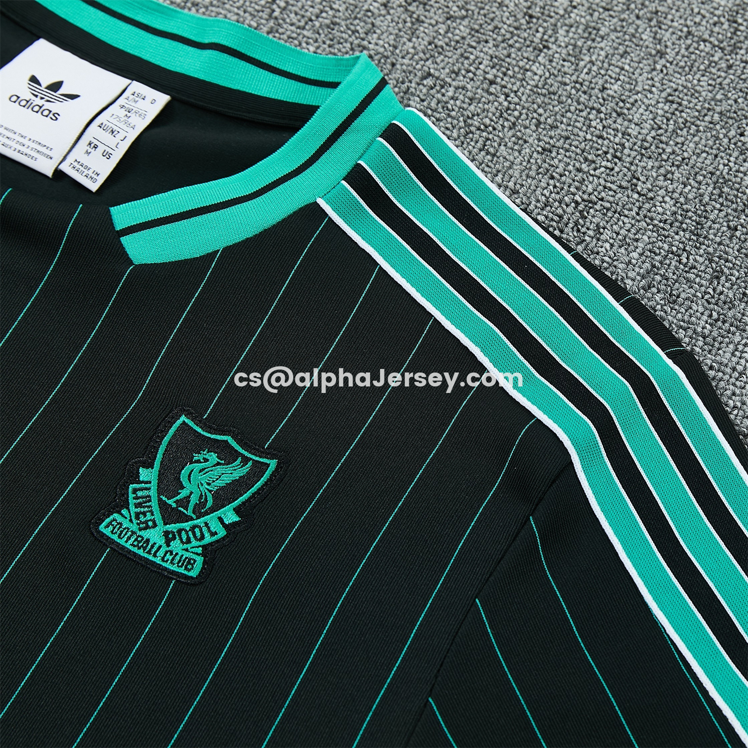 AJ-AlphaJersey-Liver.pool 25-26 Retro Style Short-Sleeve Training Set - Black With Teal Stripes And Accents Top & Pants