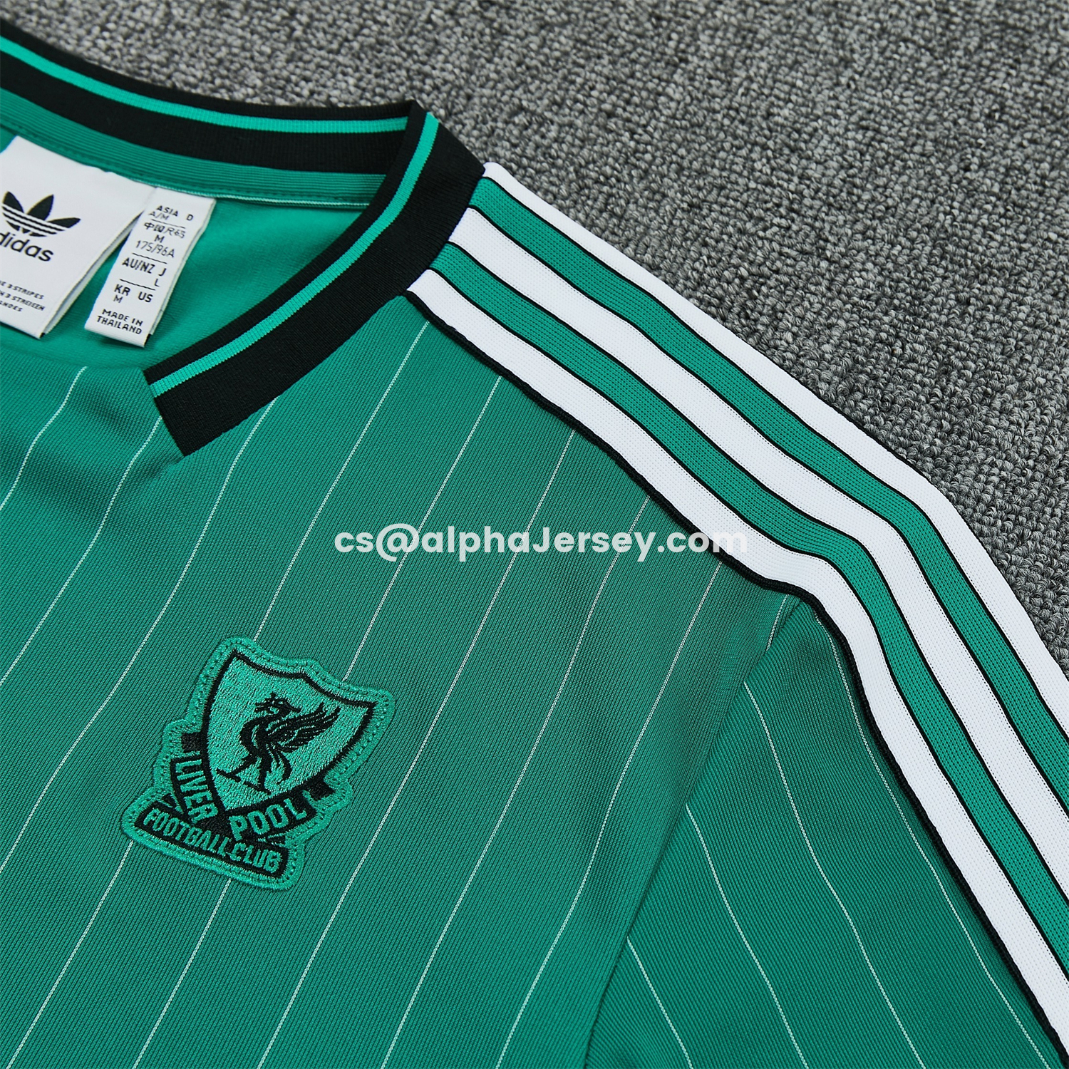 AJ-AlphaJersey-Liver.pool 25-26 Retro Style Short-Sleeve Training Set - Green With White Stripes Top & Pants