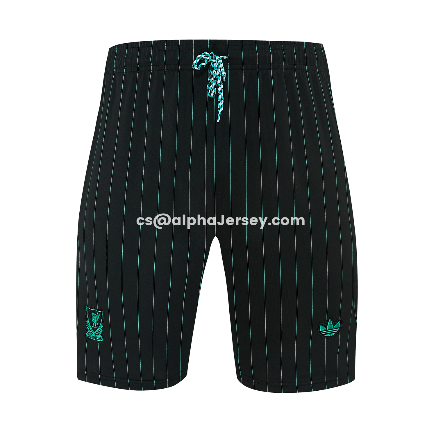 AJ-AlphaJersey-Liver.pool 25-26 Retro Style Short-Sleeve Training Set - Black With Teal Stripes And Accents Top & Pants