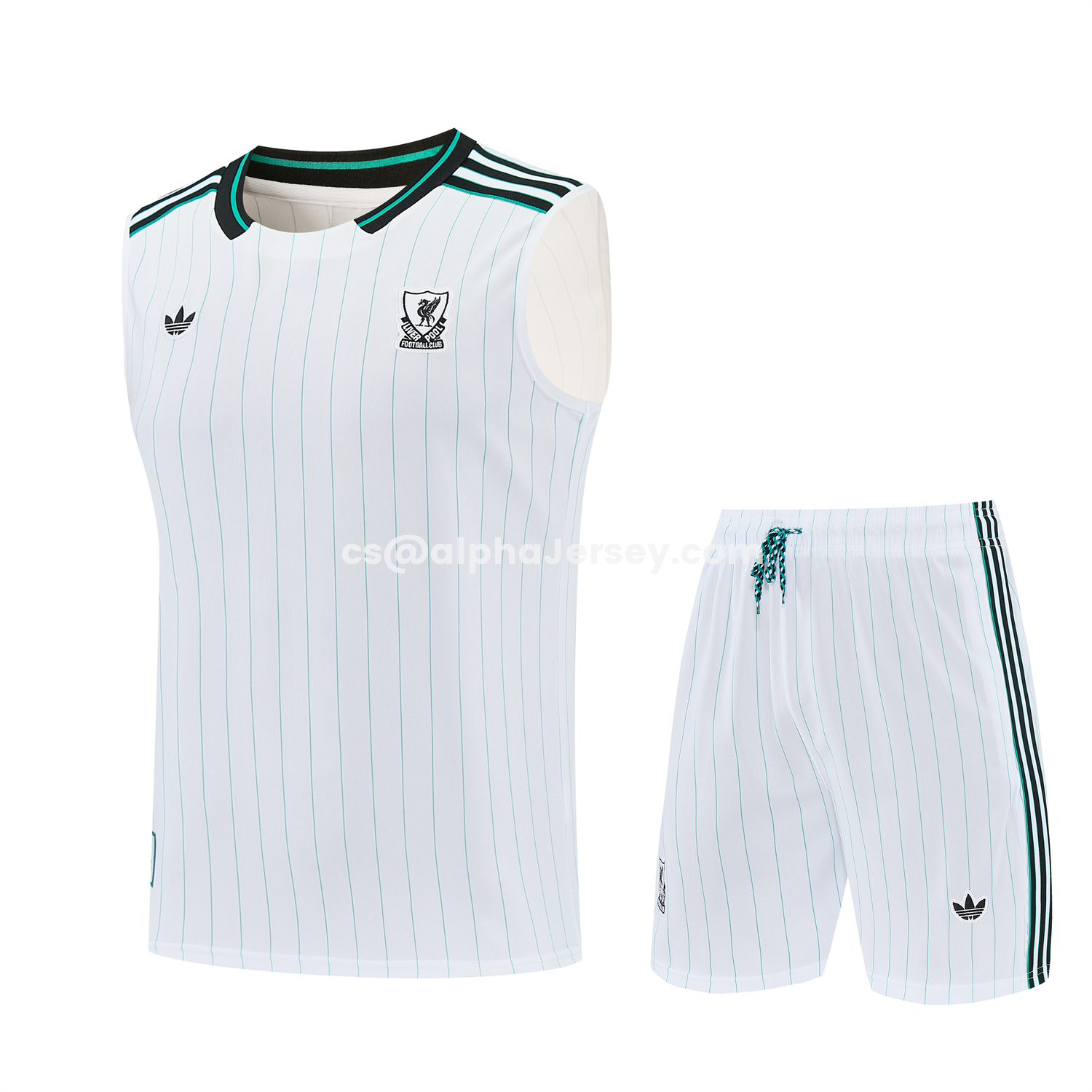 AJ-AlphaJersey-Liver.pool 25-26 Retro Style Vest Training Set - White With Green Stripes Top & Pants