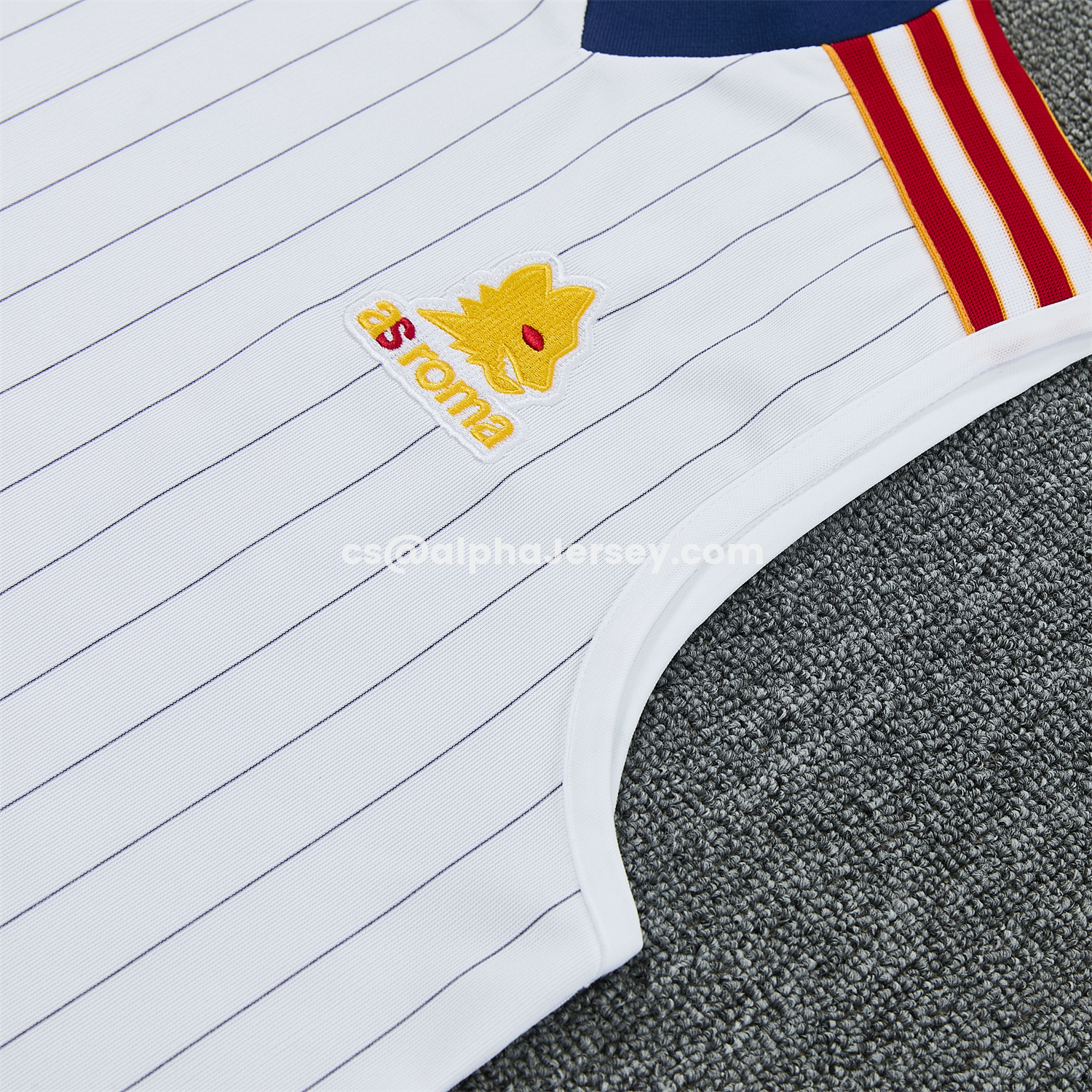 AJ-AlphaJersey-Roma 25-26 Retro Style Vest Training Set - White With Red Details Top & Pants