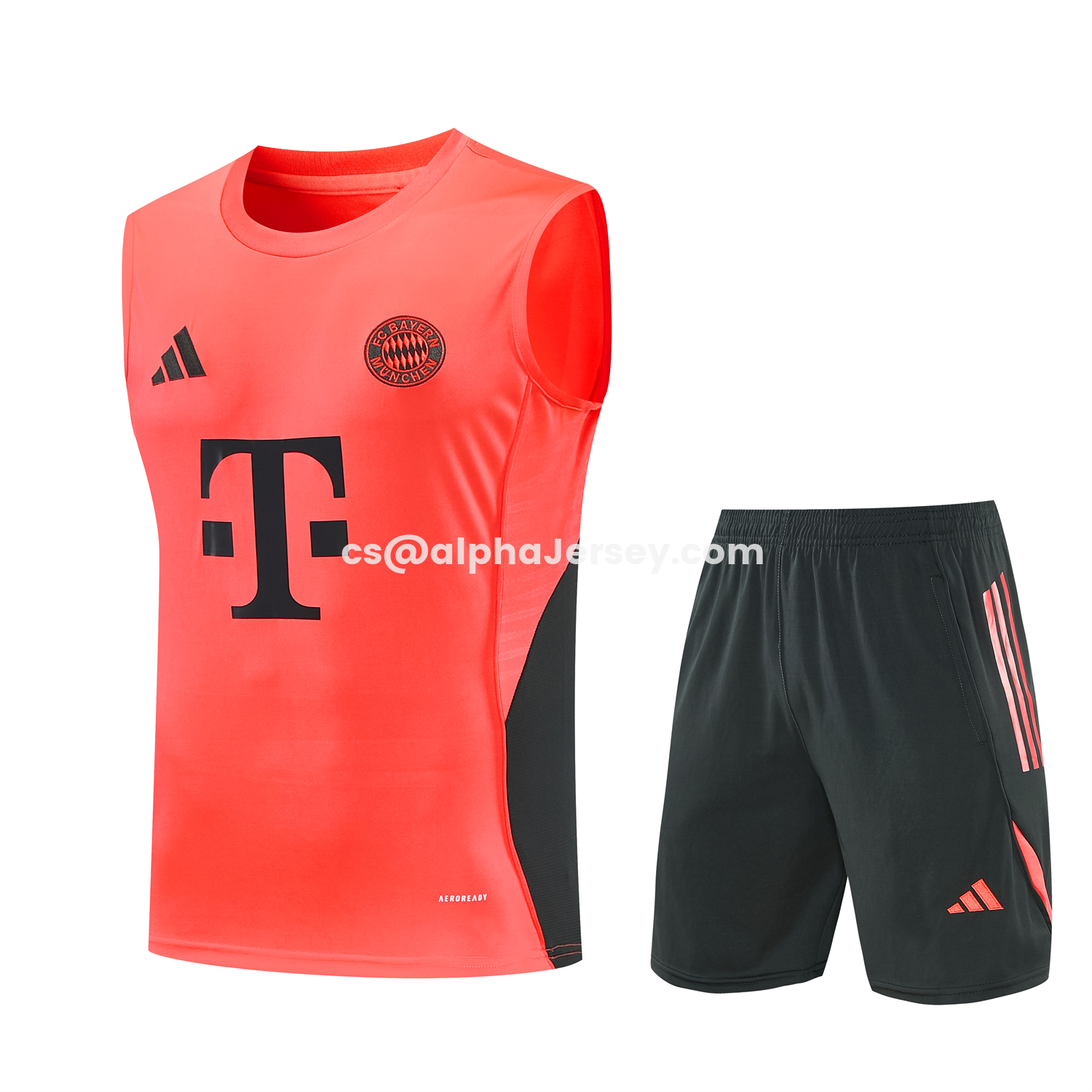 AJ-AlphaJersey-Bayern Munich 25-26 Vest Training Set - Coral With Black Accents Top & Black With Coral Accents Pants