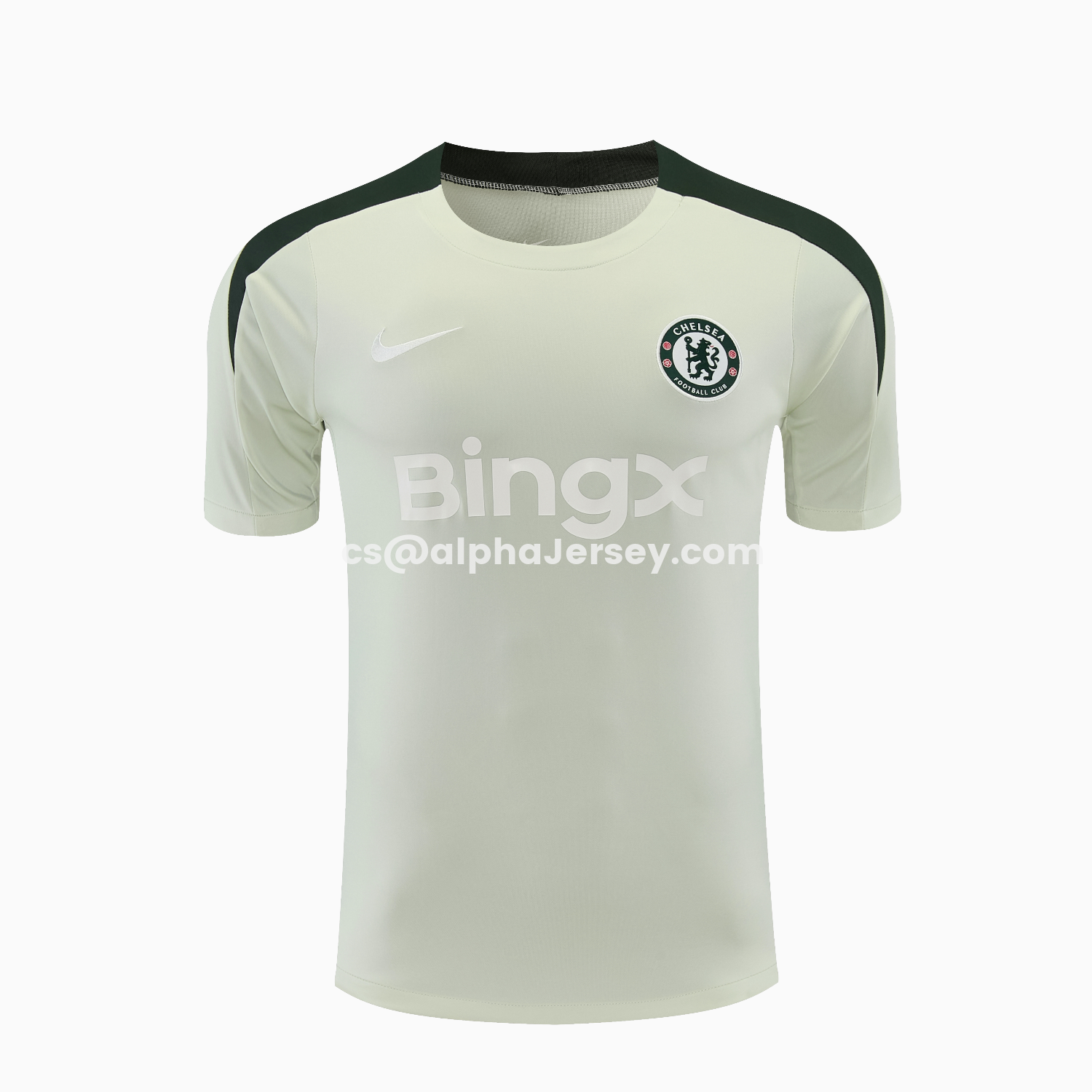 AJ-AlphaJersey-C.H.E.L.S.E.A 25-26 Short-Sleeve Training Set - Light Gray With Dark Green Accents Top & Dark Green Pants
