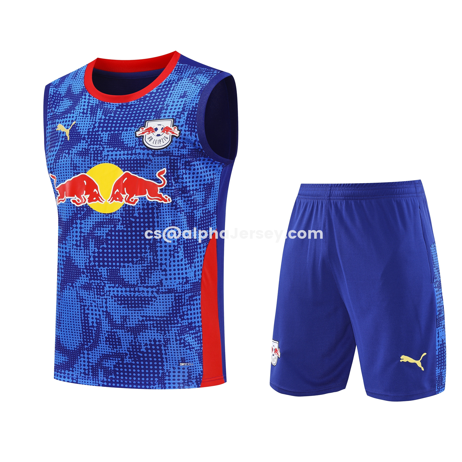 AJ-AlphaJersey-RB Leipzig 25-26 Vest Training Set - Blue With Red Top & Dark Blue Pants