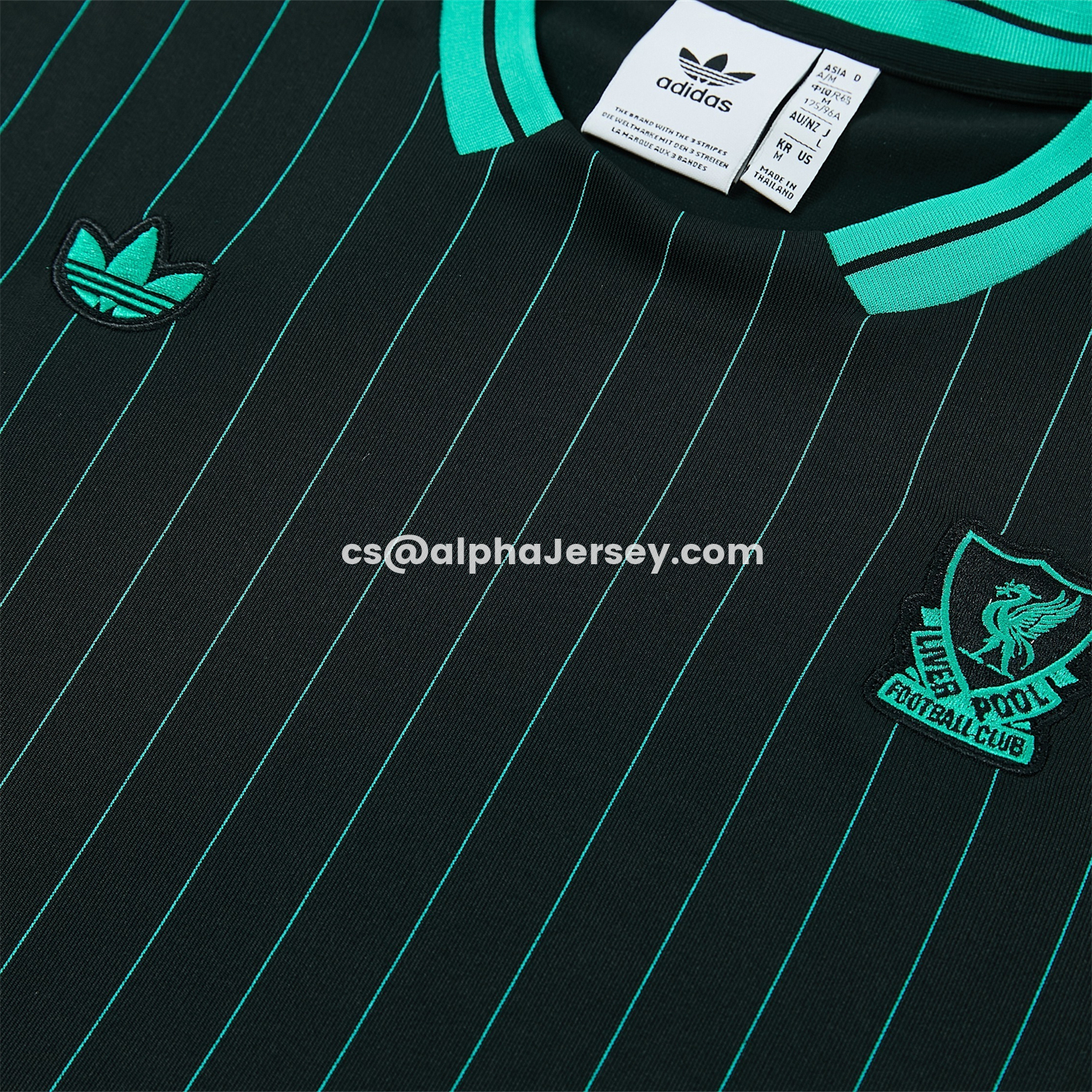 AJ-AlphaJersey-Liver.pool 25-26 Retro Style Short-Sleeve Training Set - Black With Teal Stripes And Accents Top & Pants