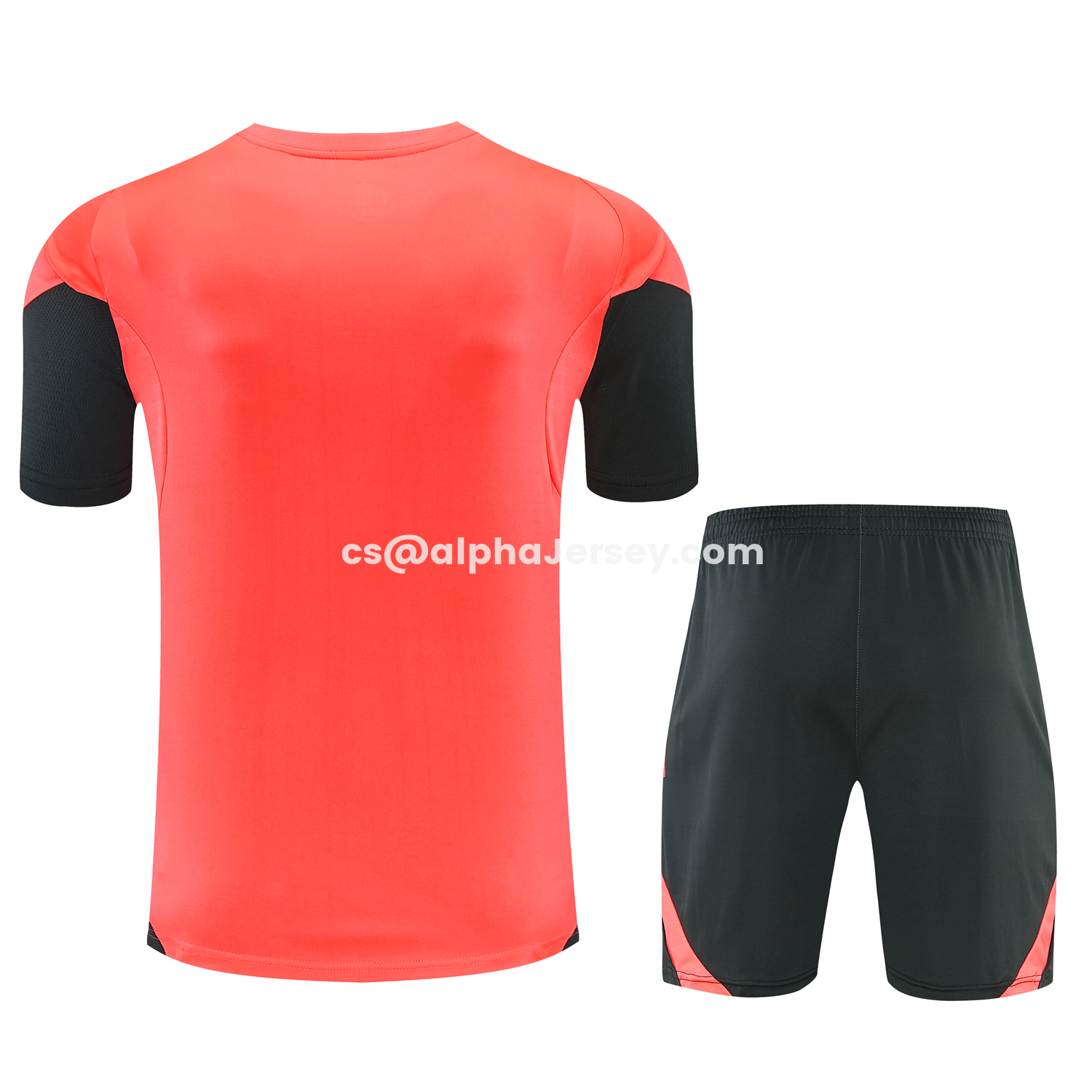 AJ-AlphaJersey-Bayern Munich 25-26 Short-Sleeve Training Set - Coral With Black Accents Top & Black With Coral Accents Pants