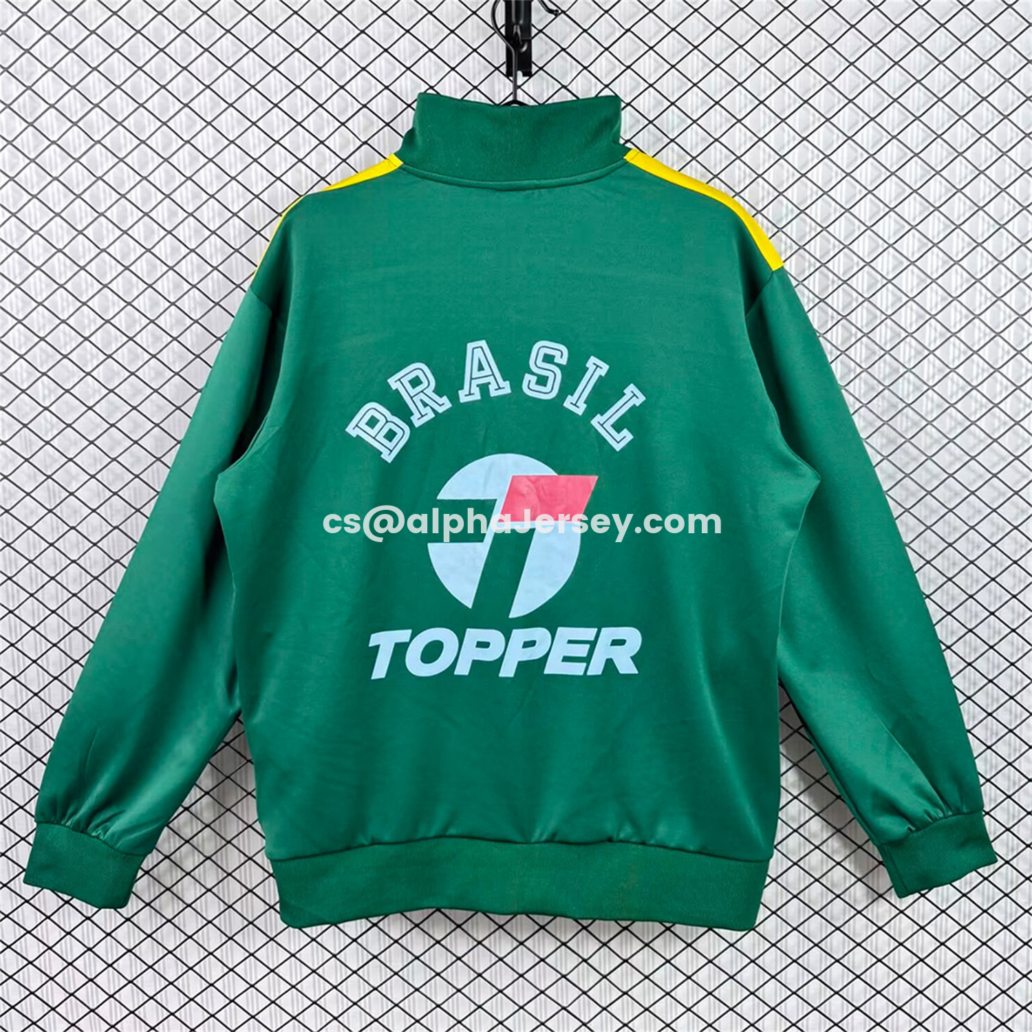 AJ-AlphaJersey-Retro Brazil 1982 Green With Yellow Band Windbreaker Jacket
