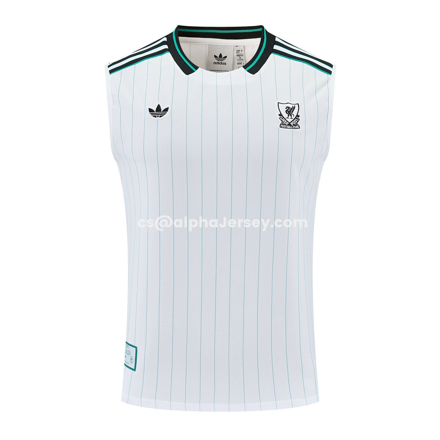 AJ-AlphaJersey-Liver.pool 25-26 Retro Style Vest Training Set - White With Green Stripes Top & Pants