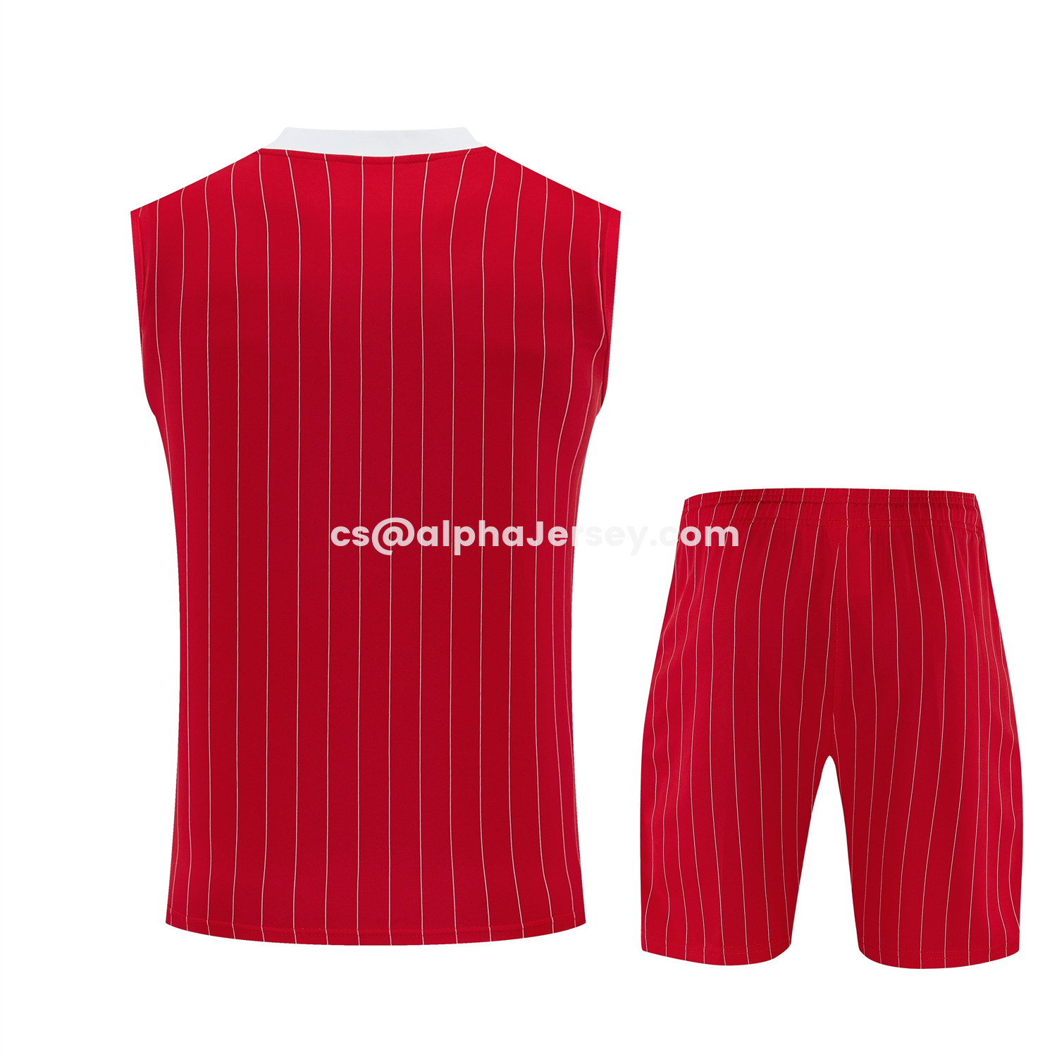 AJ-AlphaJersey-Manchester United 25-26 Retro Style Vest Training Set - Red With White Stripes Top & Pants