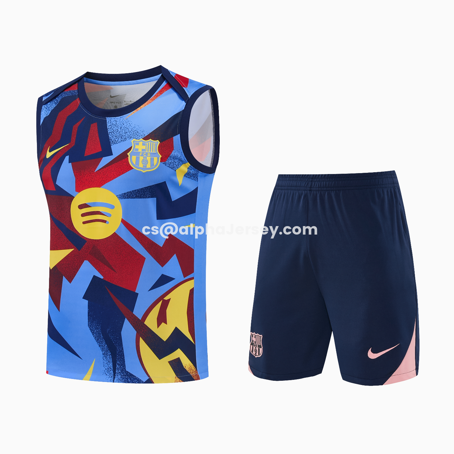 AJ-AlphaJersey-Barcelona 25-26 Vest Training Set - Colors Top & Dark Blue With Pink Accents Pants