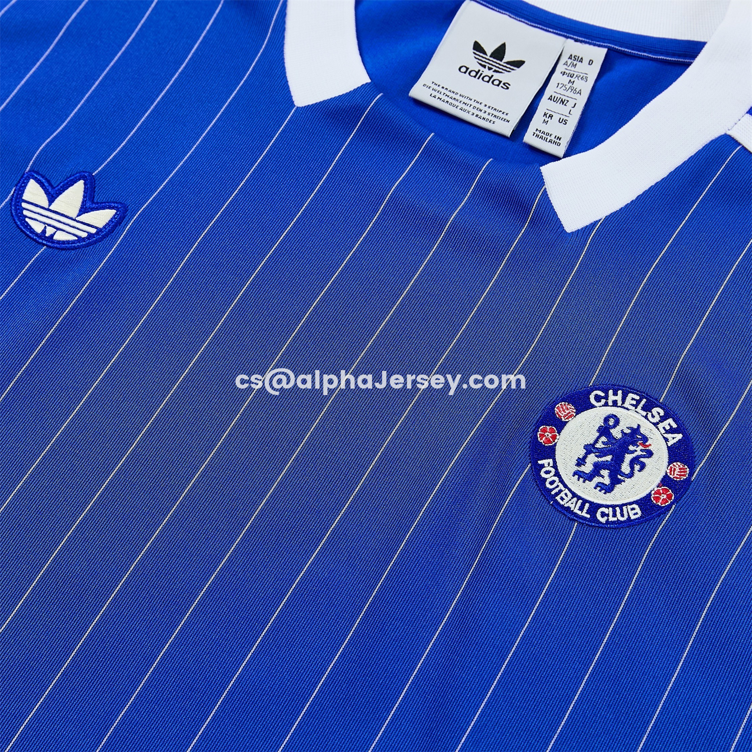 AJ-AlphaJersey-C.H.E.L.S.E.A 25-26 Retro Style Vest Training Set - Blue Top & White With Blue Stripes Pants