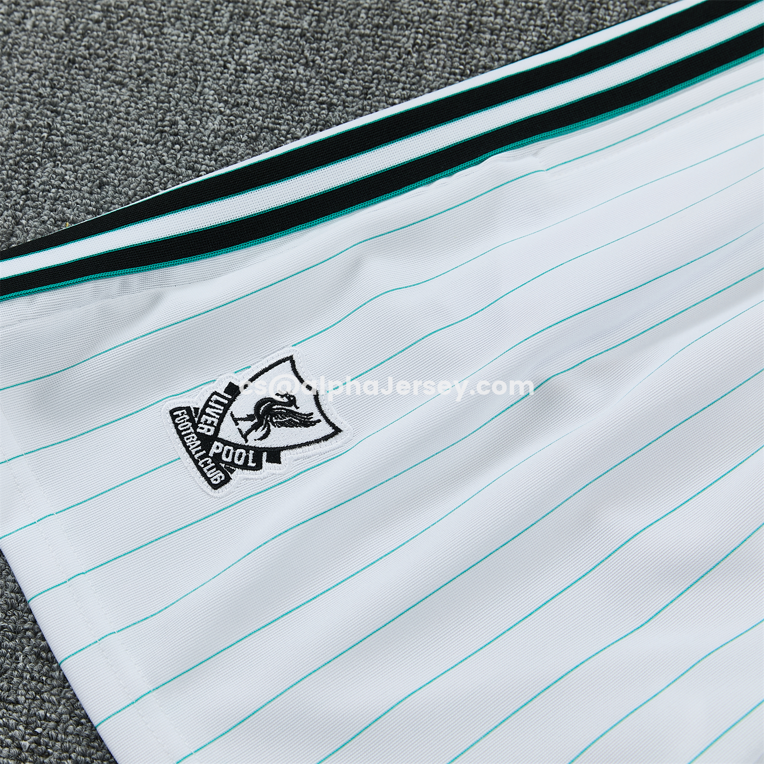 AJ-AlphaJersey-Liver.pool 25-26 Retro Style Vest Training Set - White With Green Stripes Top & Pants