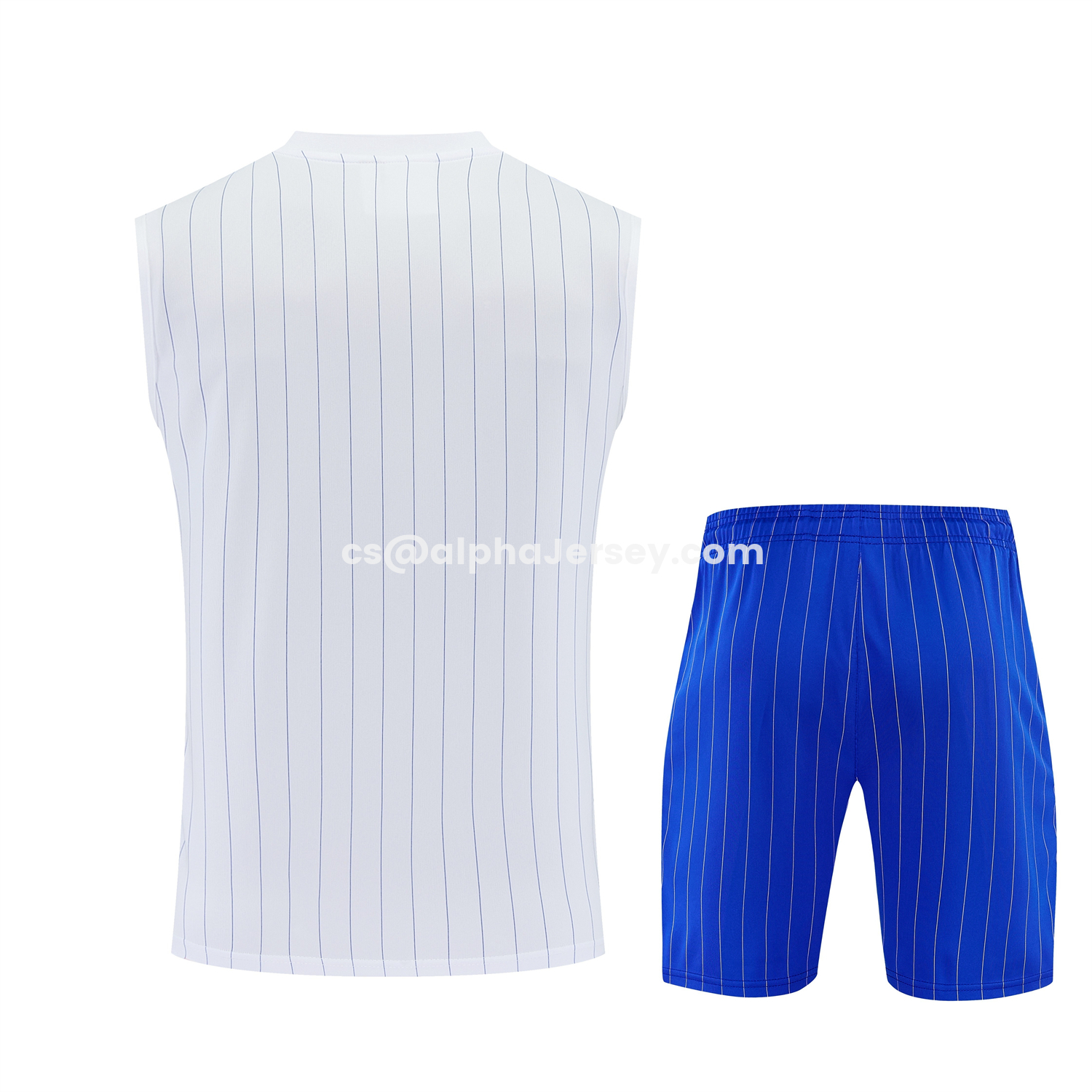 AJ-AlphaJersey-C.H.E.L.S.E.A 25-26 Retro Style Vest Training Set - White Top & Blue Stripes Pants