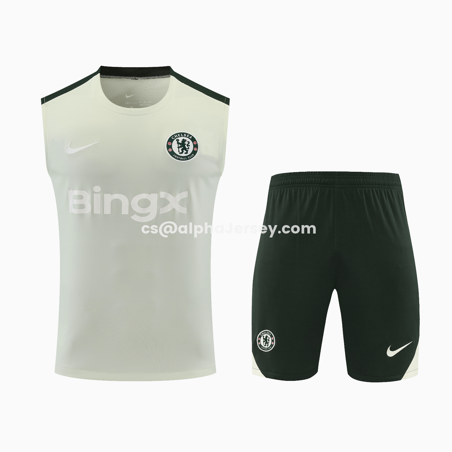 AJ-AlphaJersey-C.H.E.L.S.E.A 25-26 Vest Training Set - Light Gray With Dark Green Accents Top & Dark Green Pants