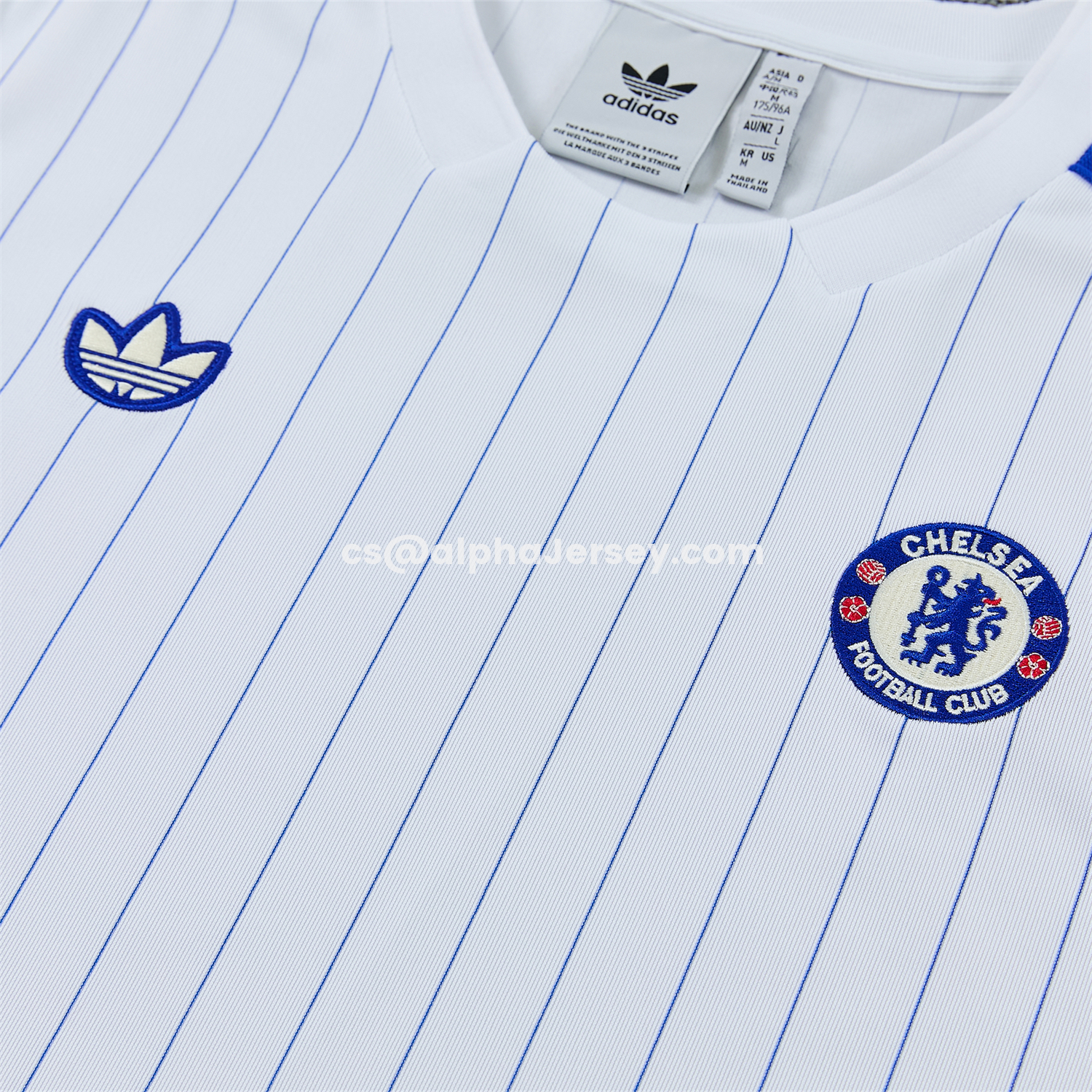 AJ-AlphaJersey-C.H.E.L.S.E.A 25-26 Retro Style Vest Training Set - White Top & Blue Stripes Pants