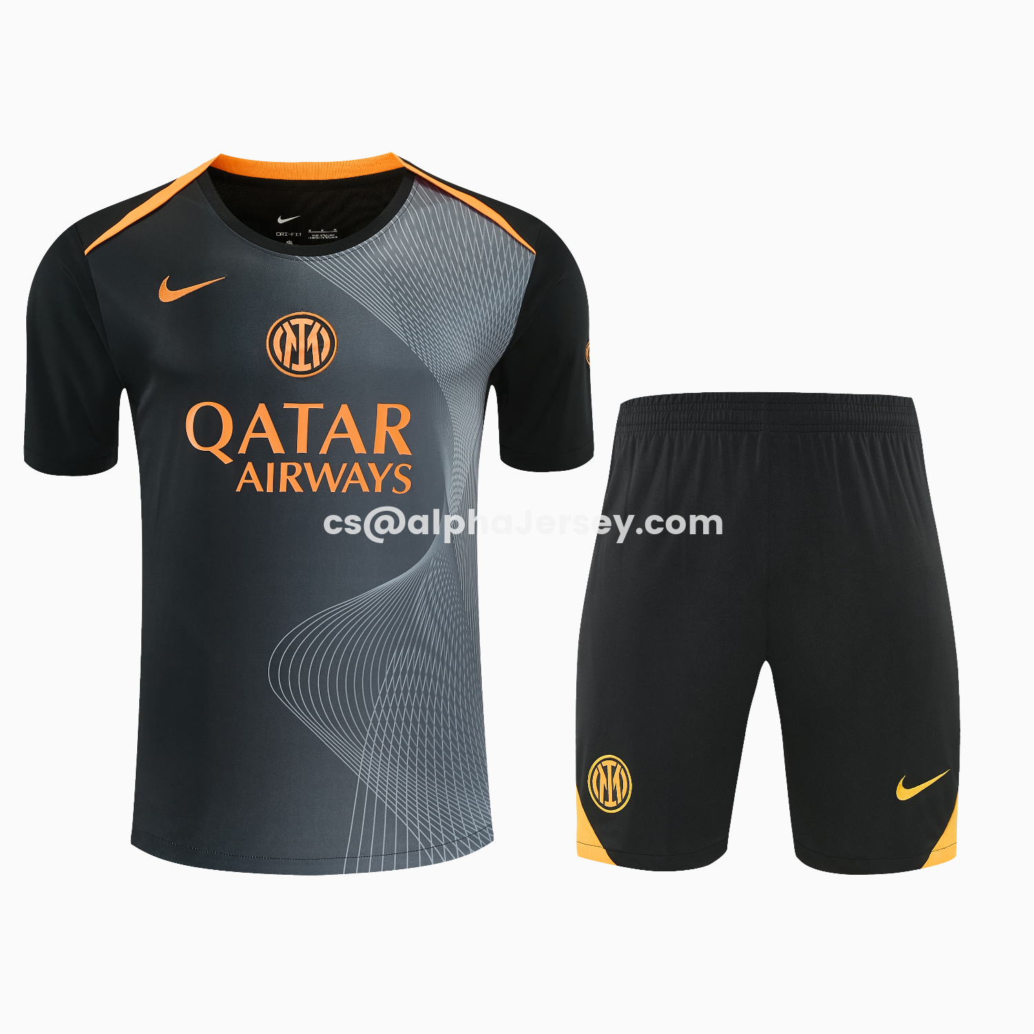 AJ-AlphaJersey-Inter Milan 25-26 Short-Sleeve Training Set - Black And Grey Top & Pants